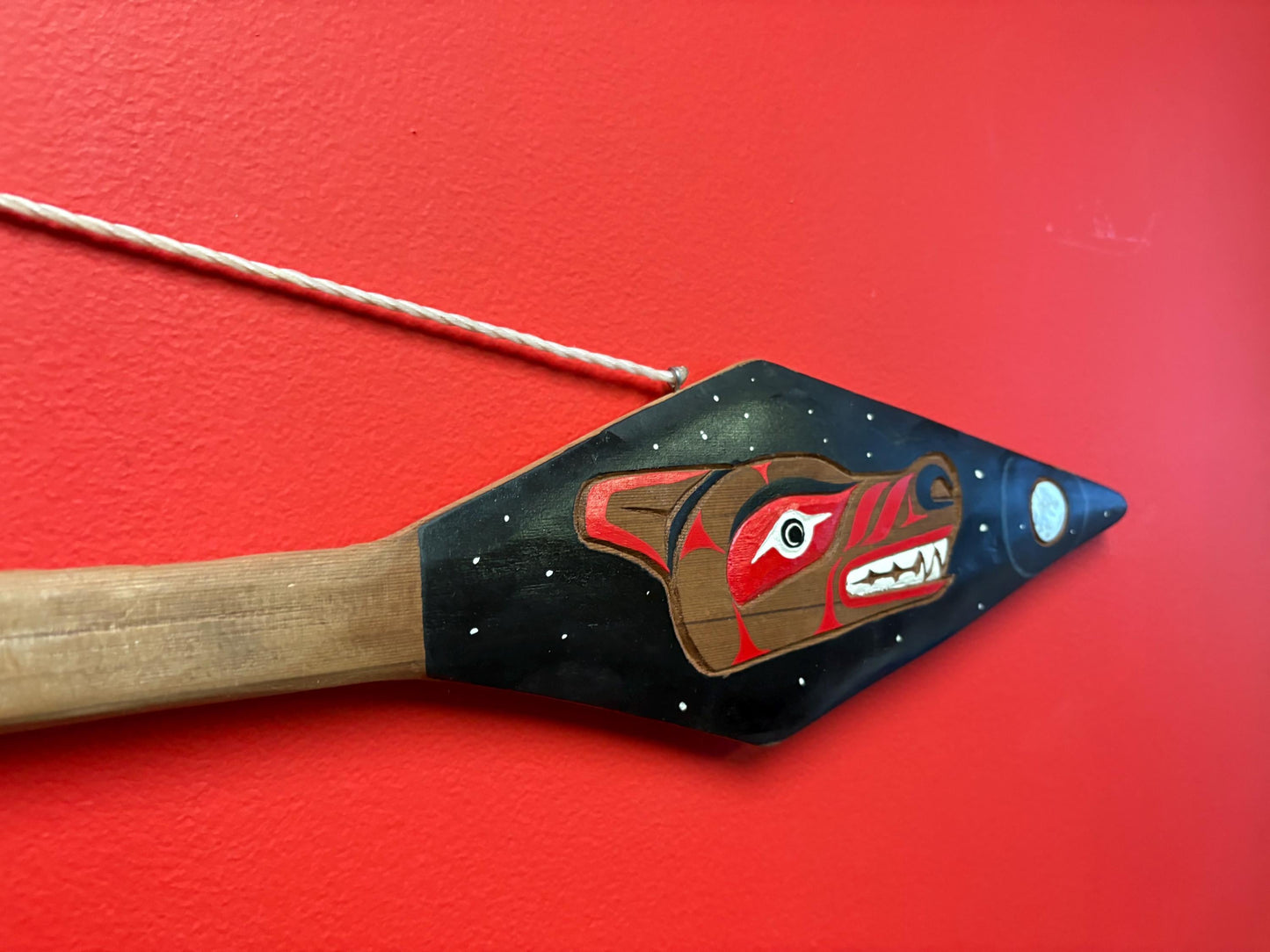 Fabulous indigenous first nations Pacific West Coast signed Wolf Thunderbird paddle 36 x 6 wide Unusual and cool wow