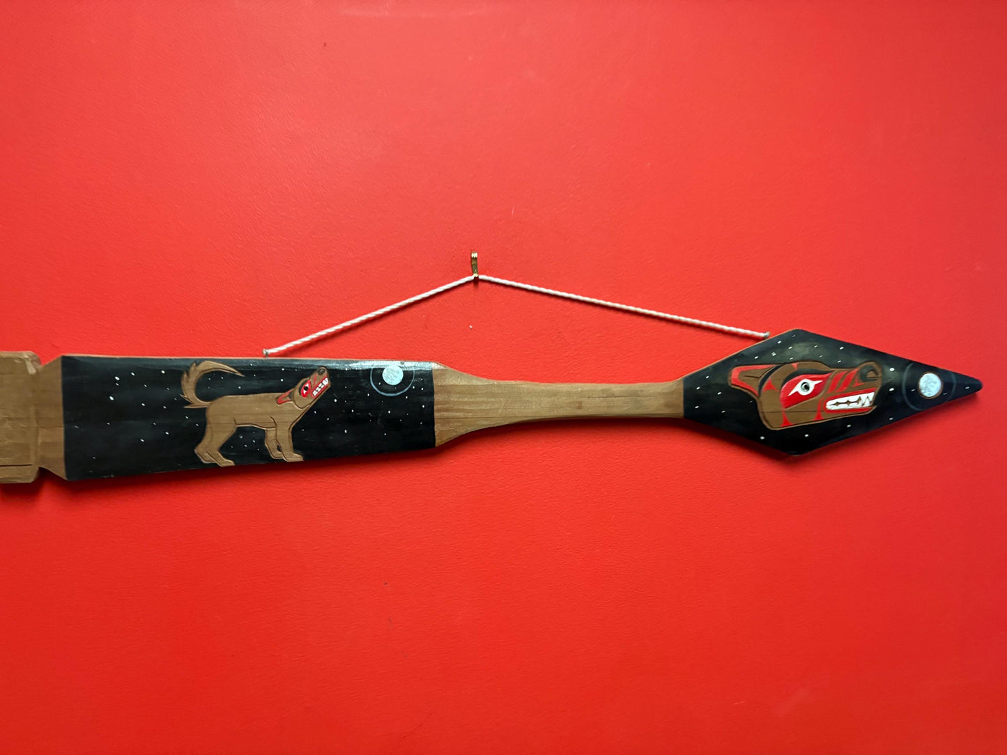 Fabulous indigenous first nations Pacific West Coast signed Wolf Thunderbird paddle 36 x 6 wide Unusual and cool wow