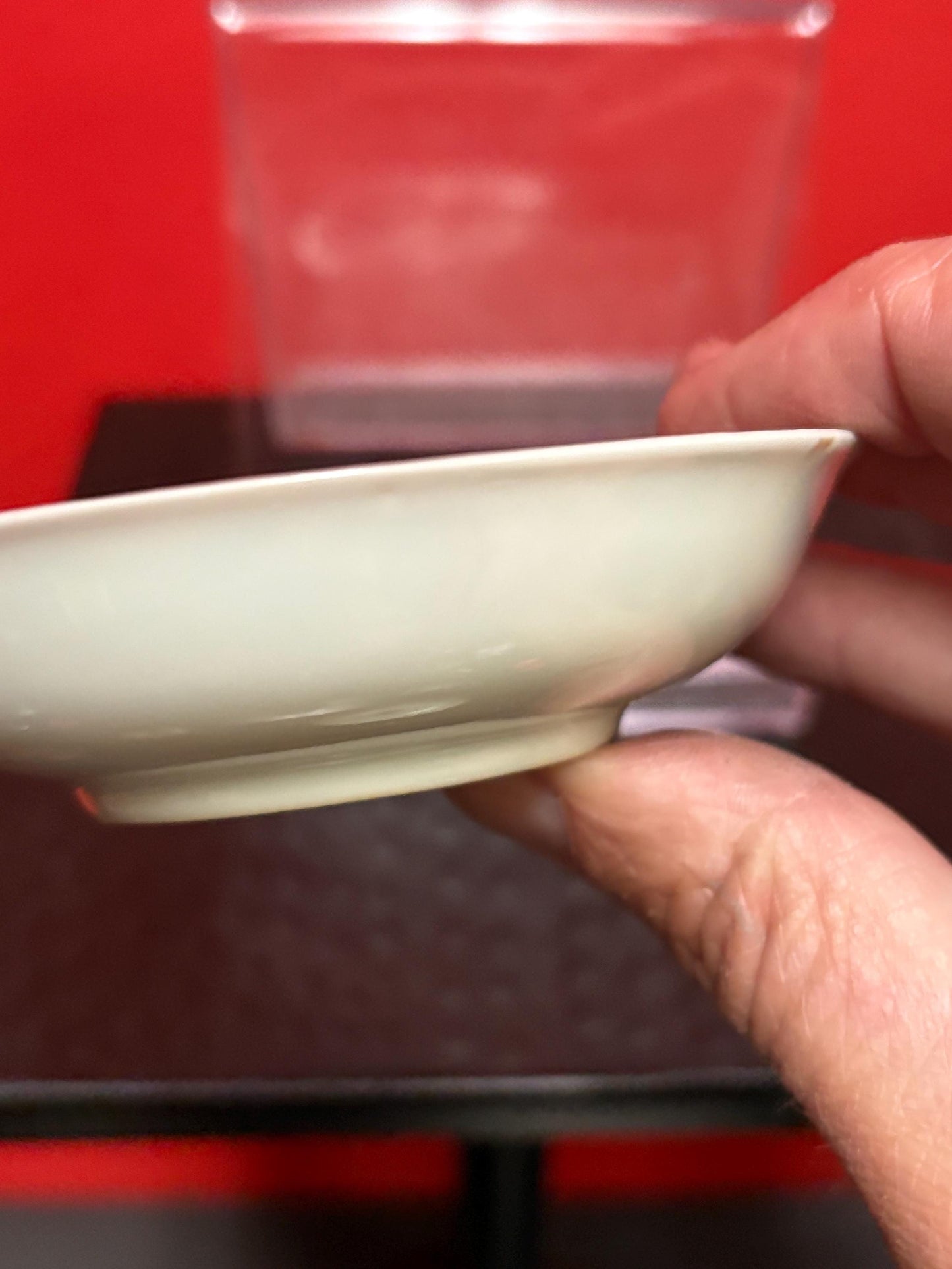 Lovely little Chinese heavily decorated signed dish  perfect condition  great value- 4 inches across