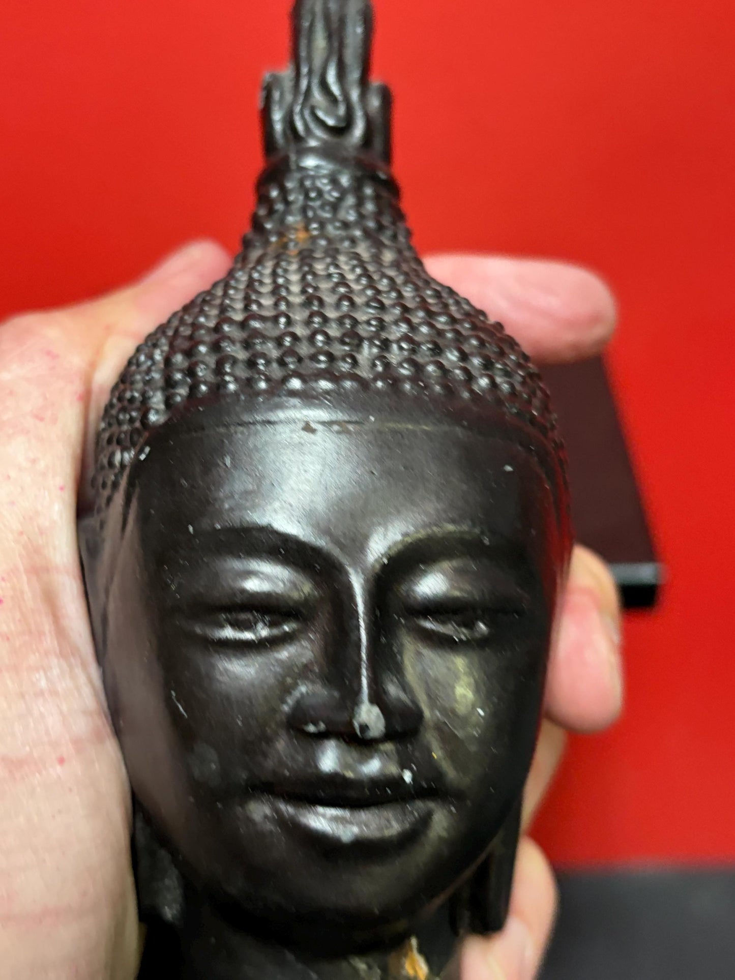Older Asian cast-iron 6 inch high Buddha head with amazing patina  great gift