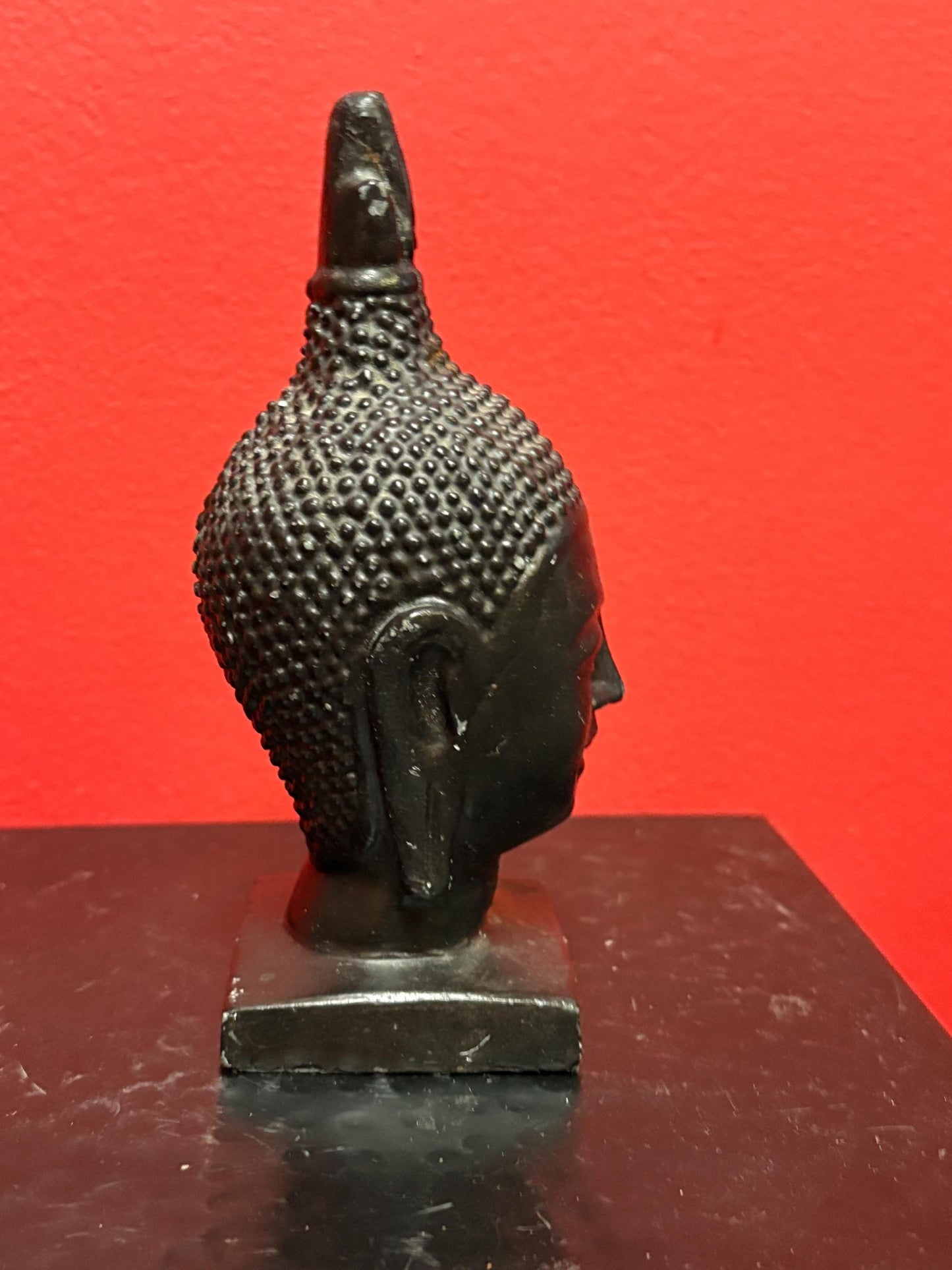 Older Asian cast-iron 6 inch high Buddha head with amazing patina  great gift