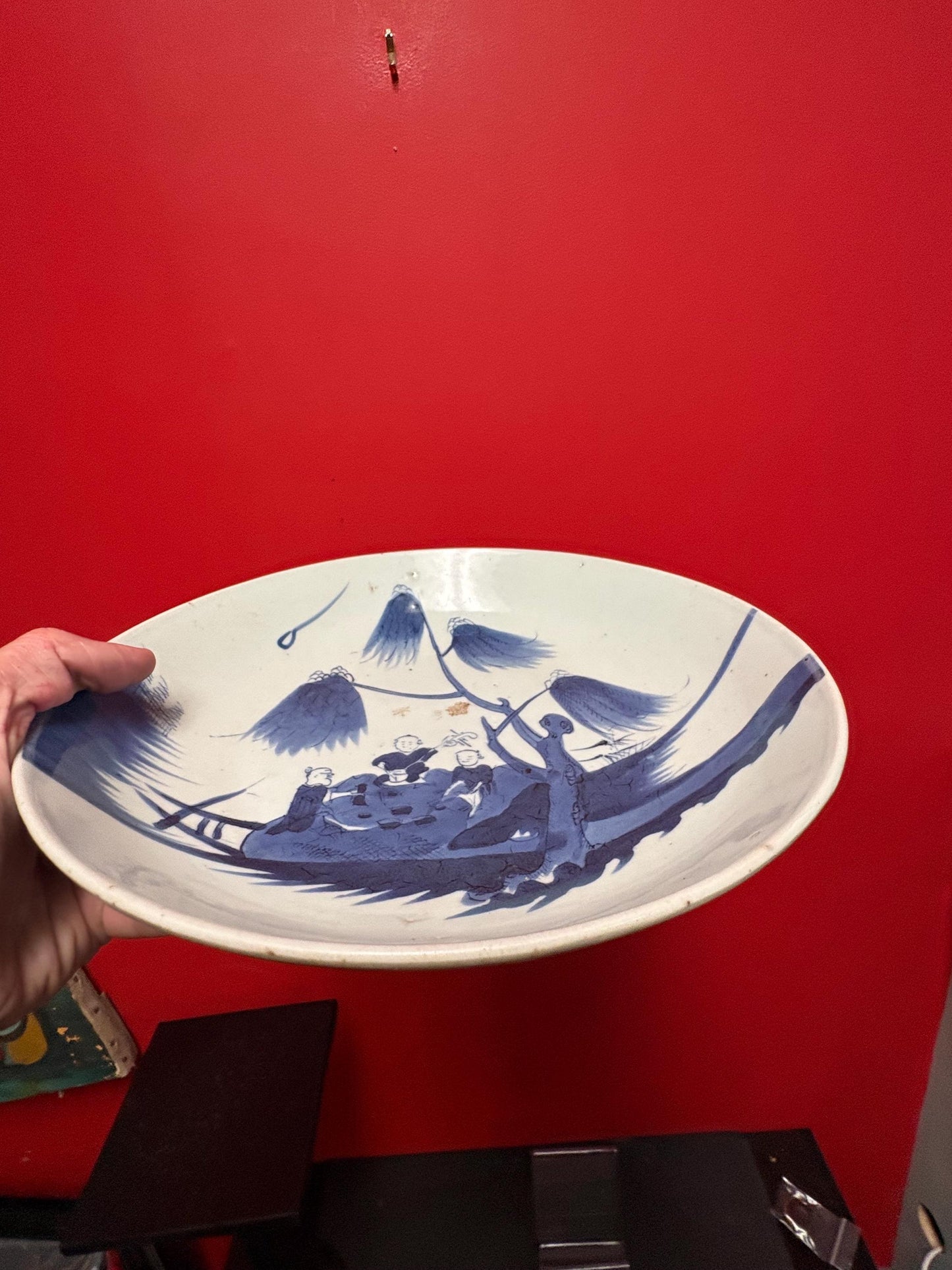 Stunning late 18 century rare Chinese 11 inch charger  wonderful imagery with little damage in the middle  truly amazing value