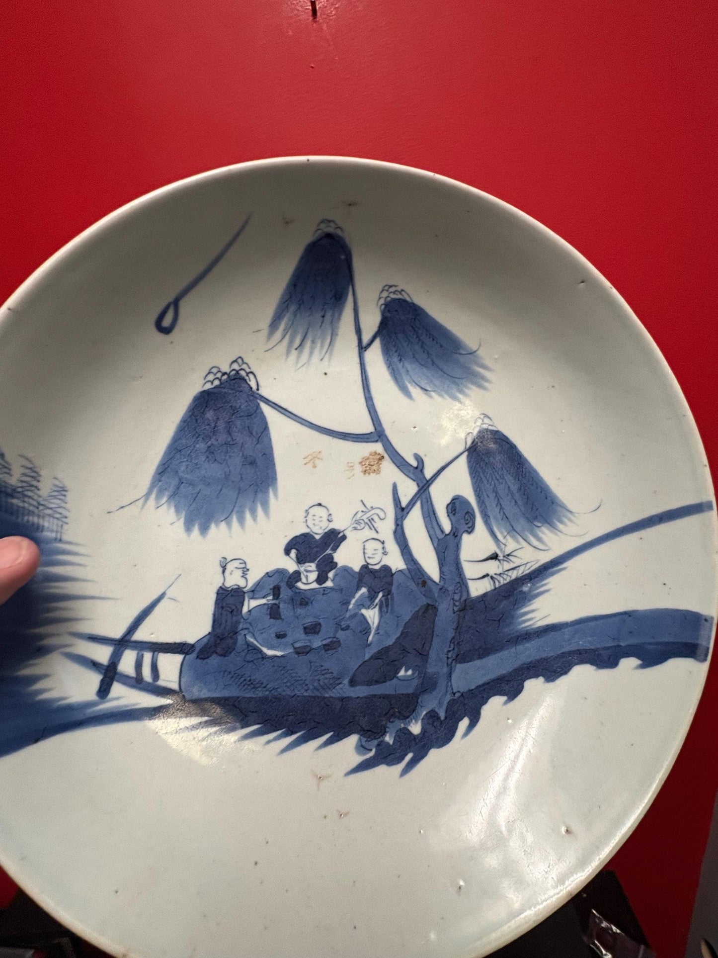 Stunning late 18 century rare Chinese 11 inch charger  wonderful imagery with little damage in the middle  truly amazing value