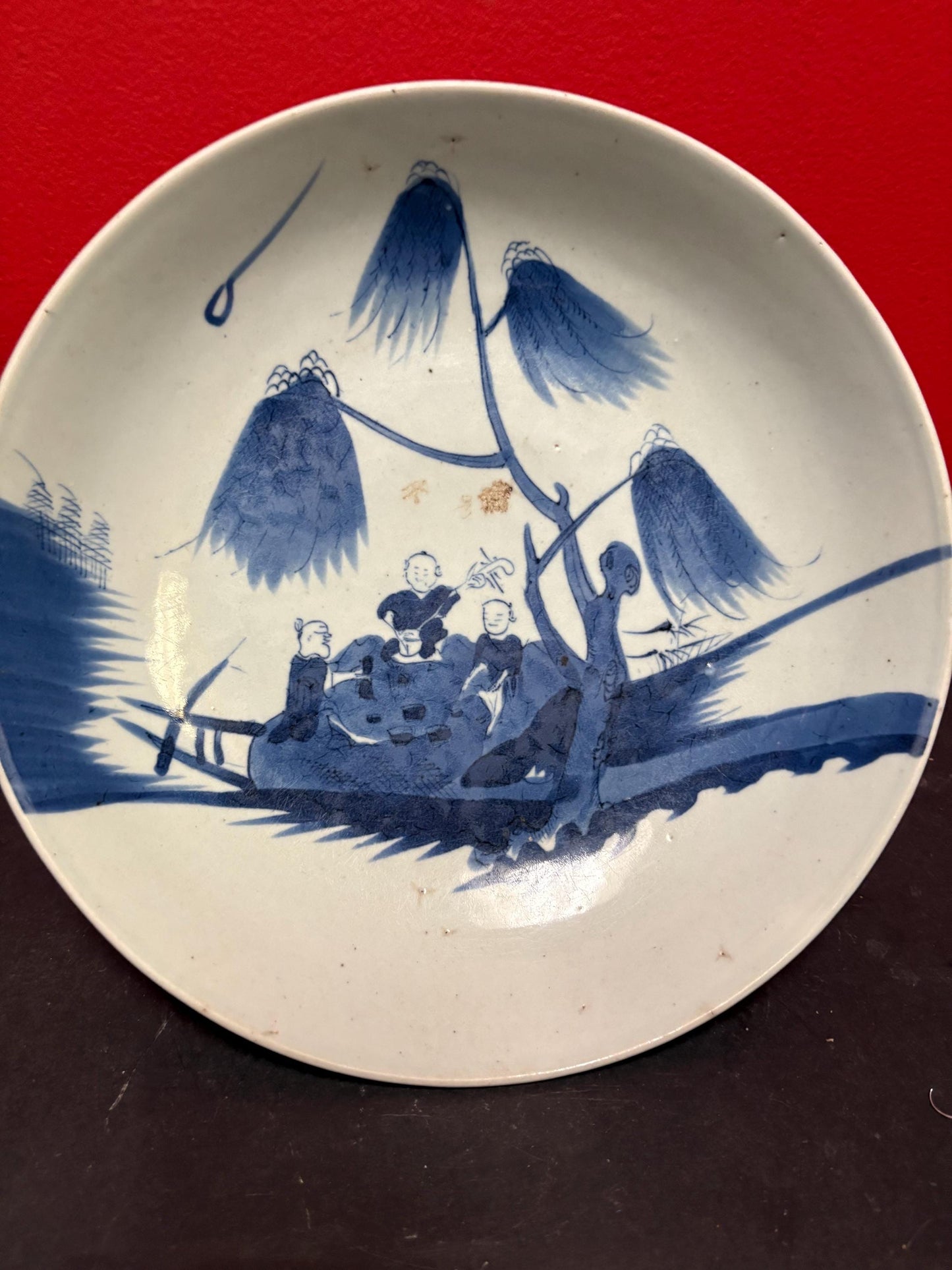 Stunning late 18 century rare Chinese 11 inch charger  wonderful imagery with little damage in the middle  truly amazing value