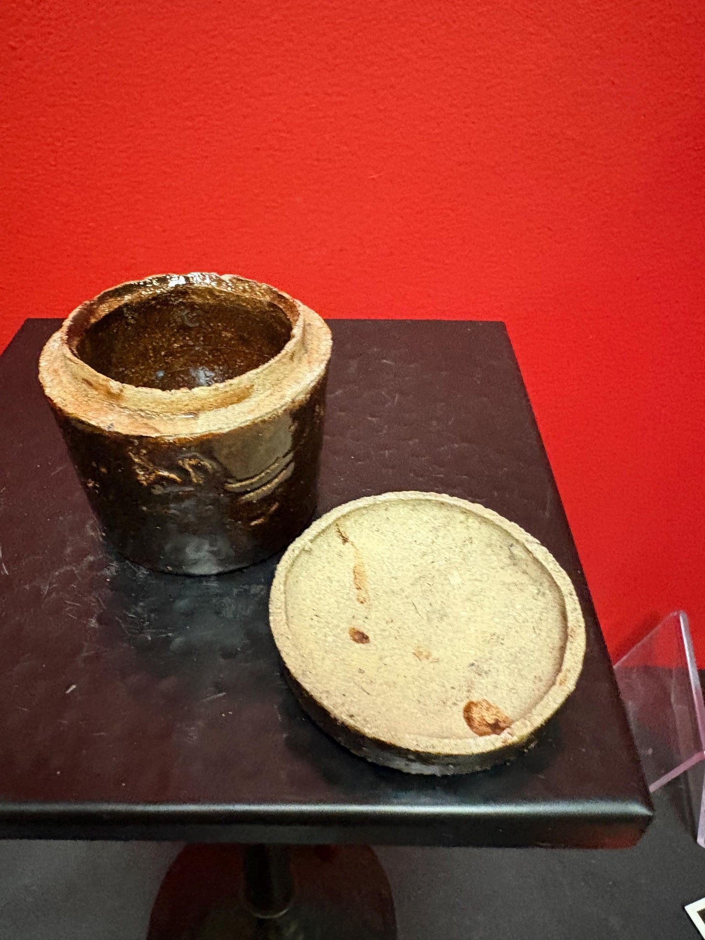 Absolutely beautiful museum quality rare  pre  1800 Chinese soy glazed clay pot with lid  fabulous condition and intense beauty