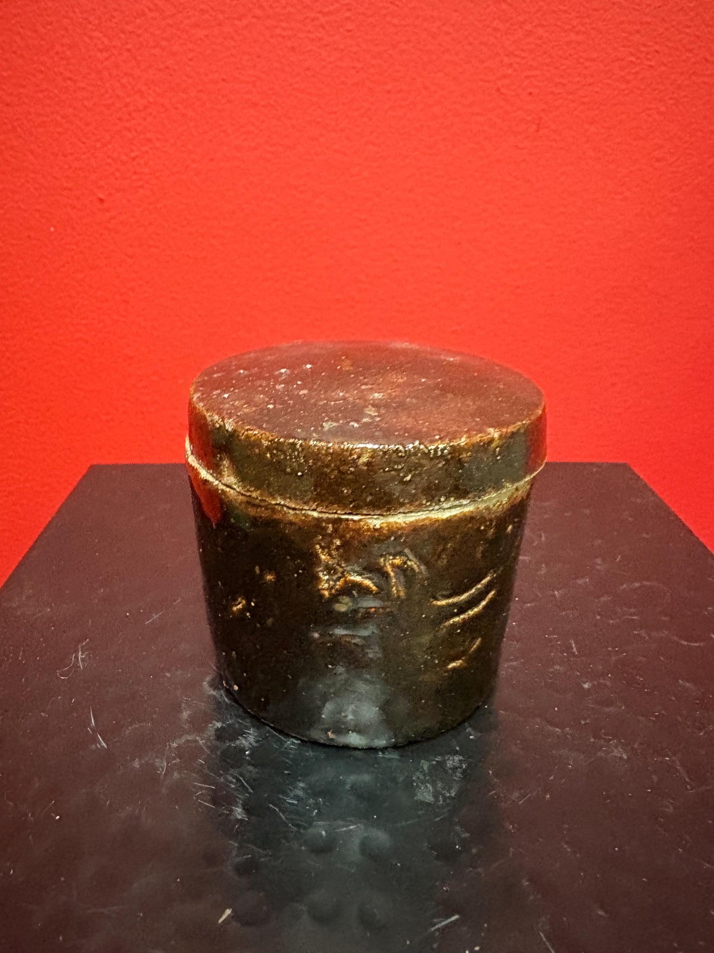 Absolutely beautiful museum quality rare  pre  1800 Chinese soy glazed clay pot with lid  fabulous condition and intense beauty