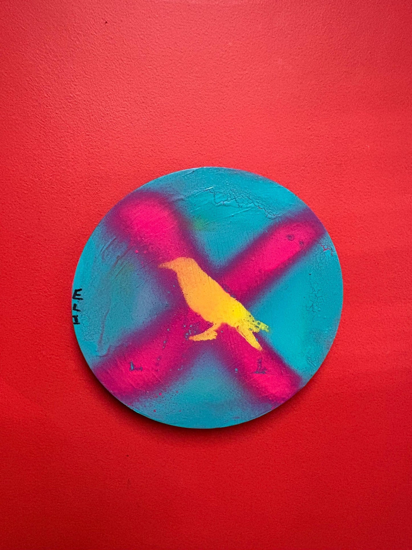 Beautiful original mixed media acrylic painting by visually impaired Canadian artist Eli St. John  12 x 12  inches - crow-