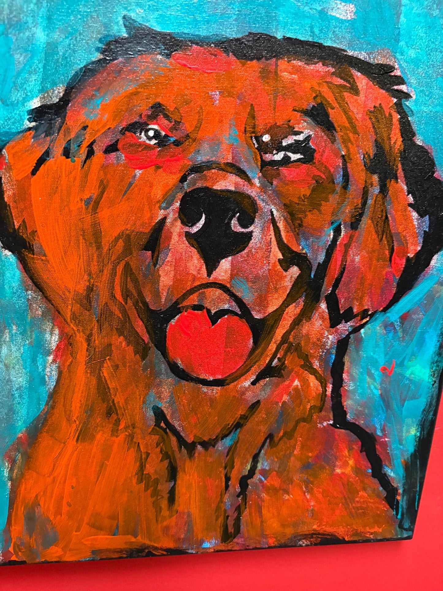 Beautiful original mixed media acrylic painting by visually impaired Canadian artist Eli St. John  doggy - 24 x 18 inches - wow