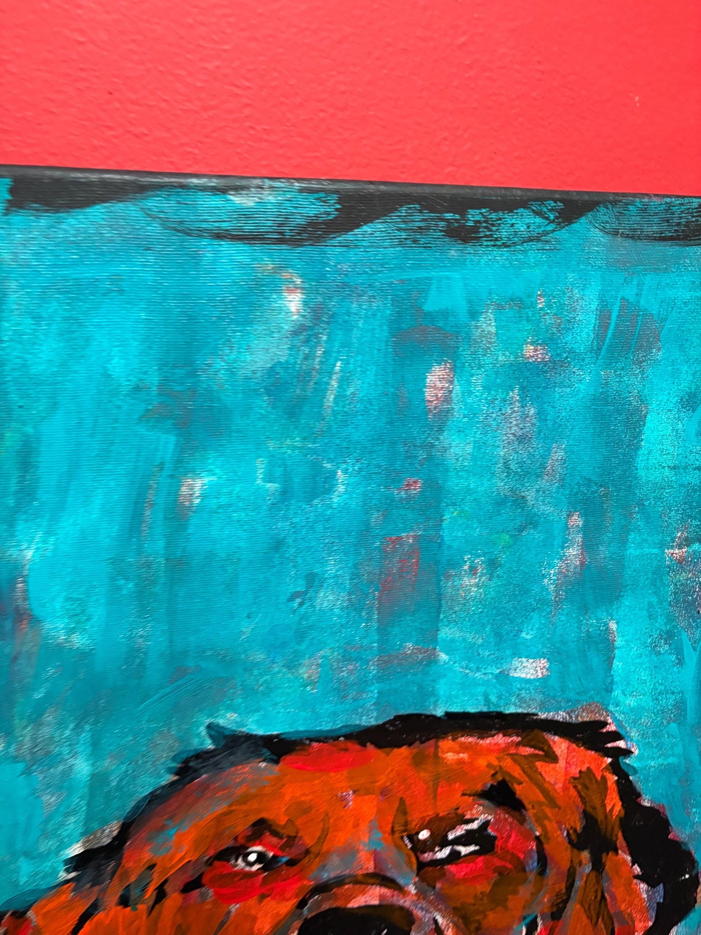 Beautiful original mixed media acrylic painting by visually impaired Canadian artist Eli St. John  doggy - 24 x 18 inches - wow
