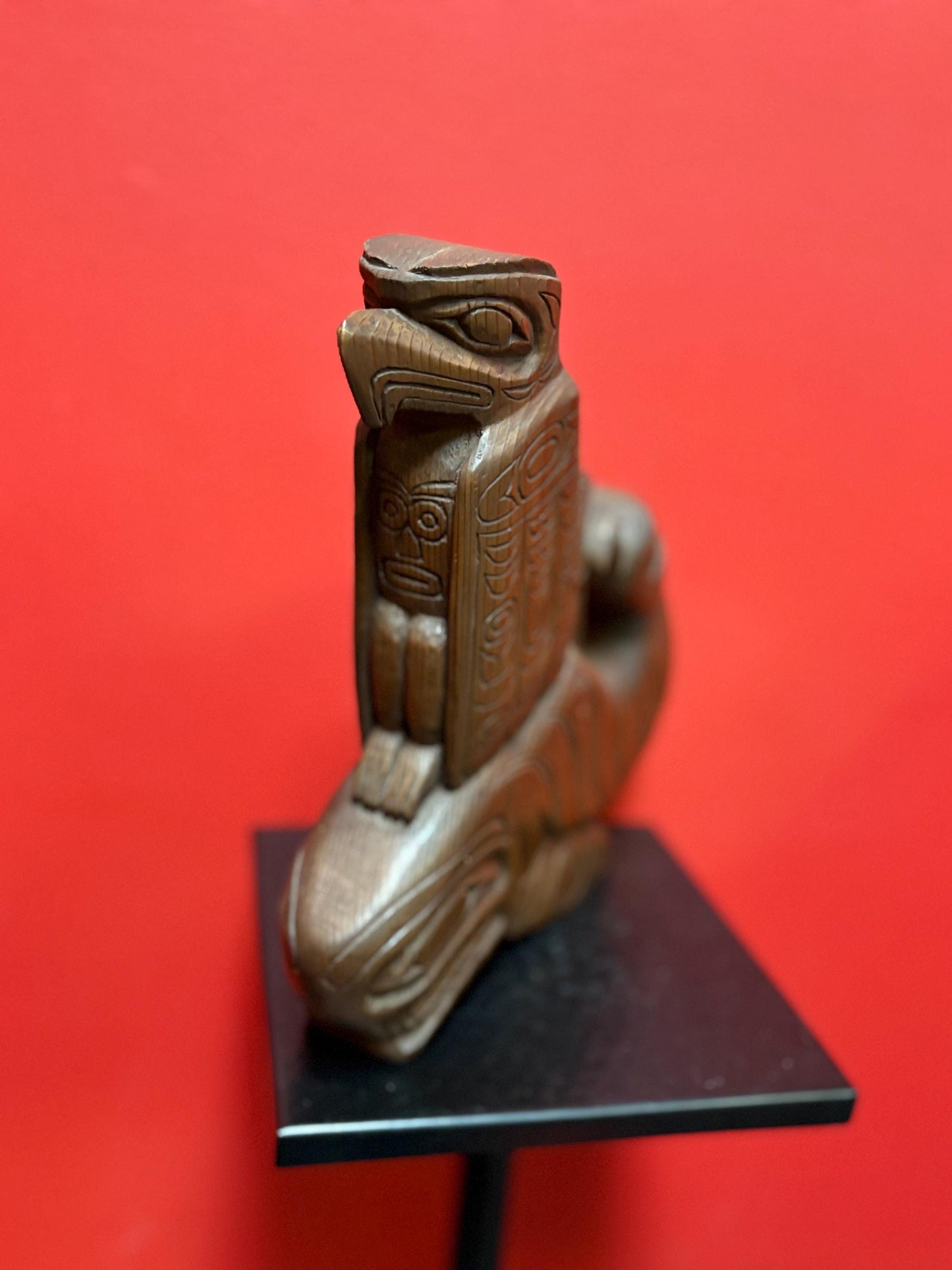 Magnificent indigenous first nations pacific north West Coast 10 x 10 3-D carving of Eagle human killer whale transformation wow