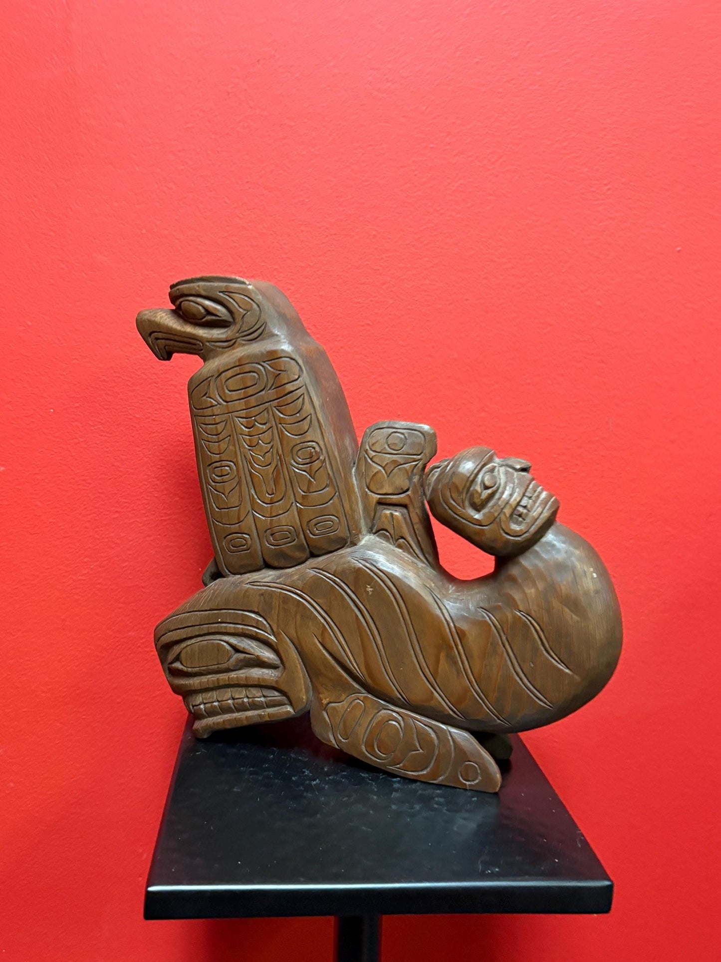 Magnificent indigenous first nations pacific north West Coast 10 x 10 3-D carving of Eagle human killer whale transformation wow