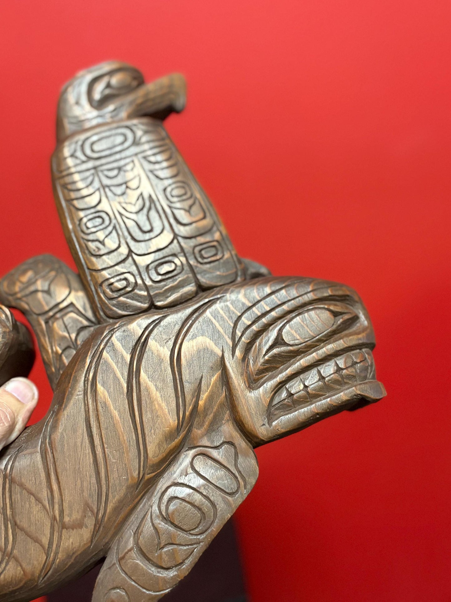 Magnificent indigenous first nations pacific north West Coast 10 x 10 3-D carving of Eagle human killer whale transformation wow