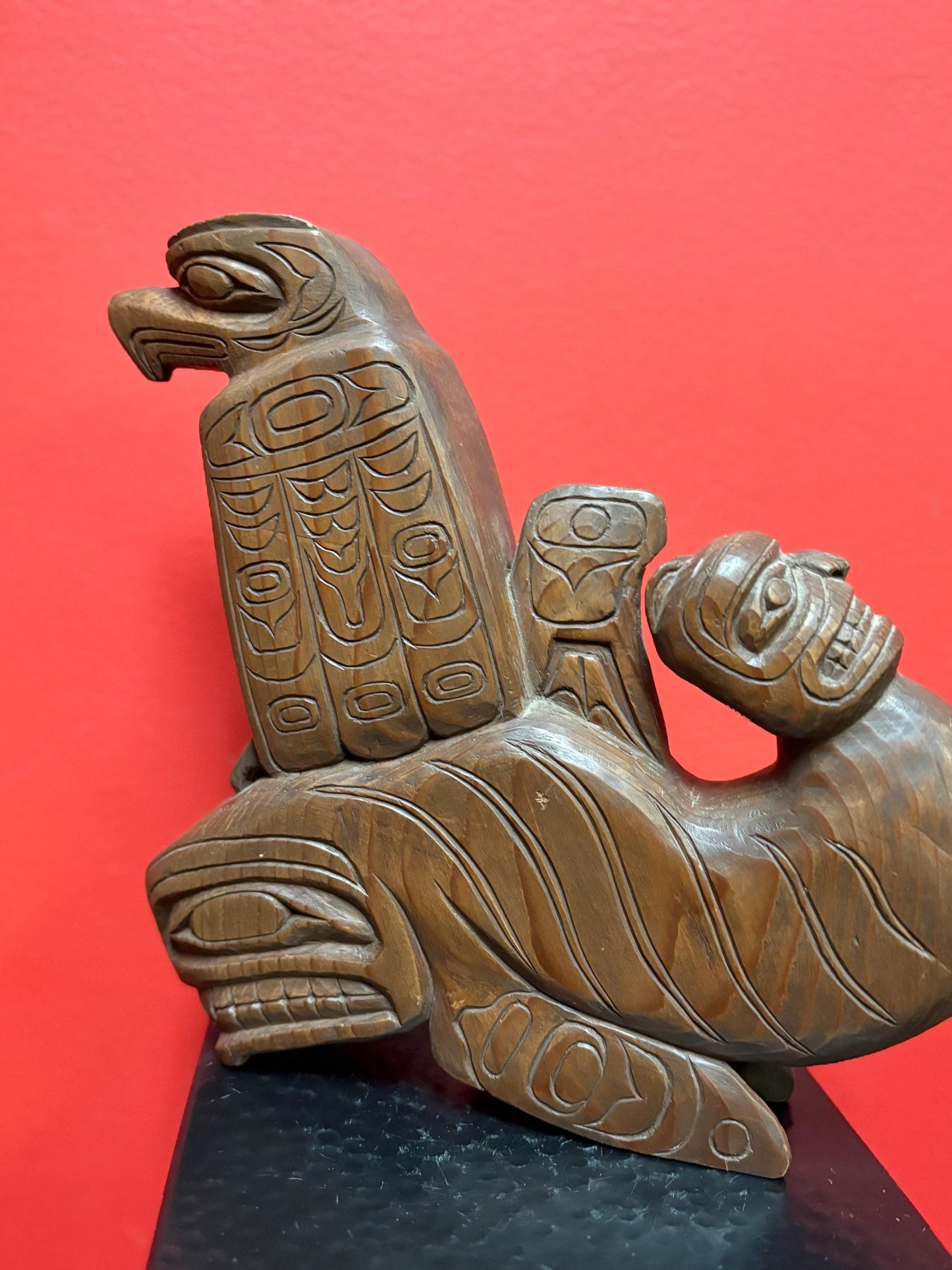Magnificent indigenous first nations pacific north West Coast 10 x 10 3-D carving of Eagle human killer whale transformation wow