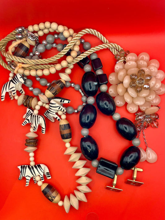 Lot of 3 Assorted Necklaces and Cufflinks  Mixed Styles, Lengths & Materials