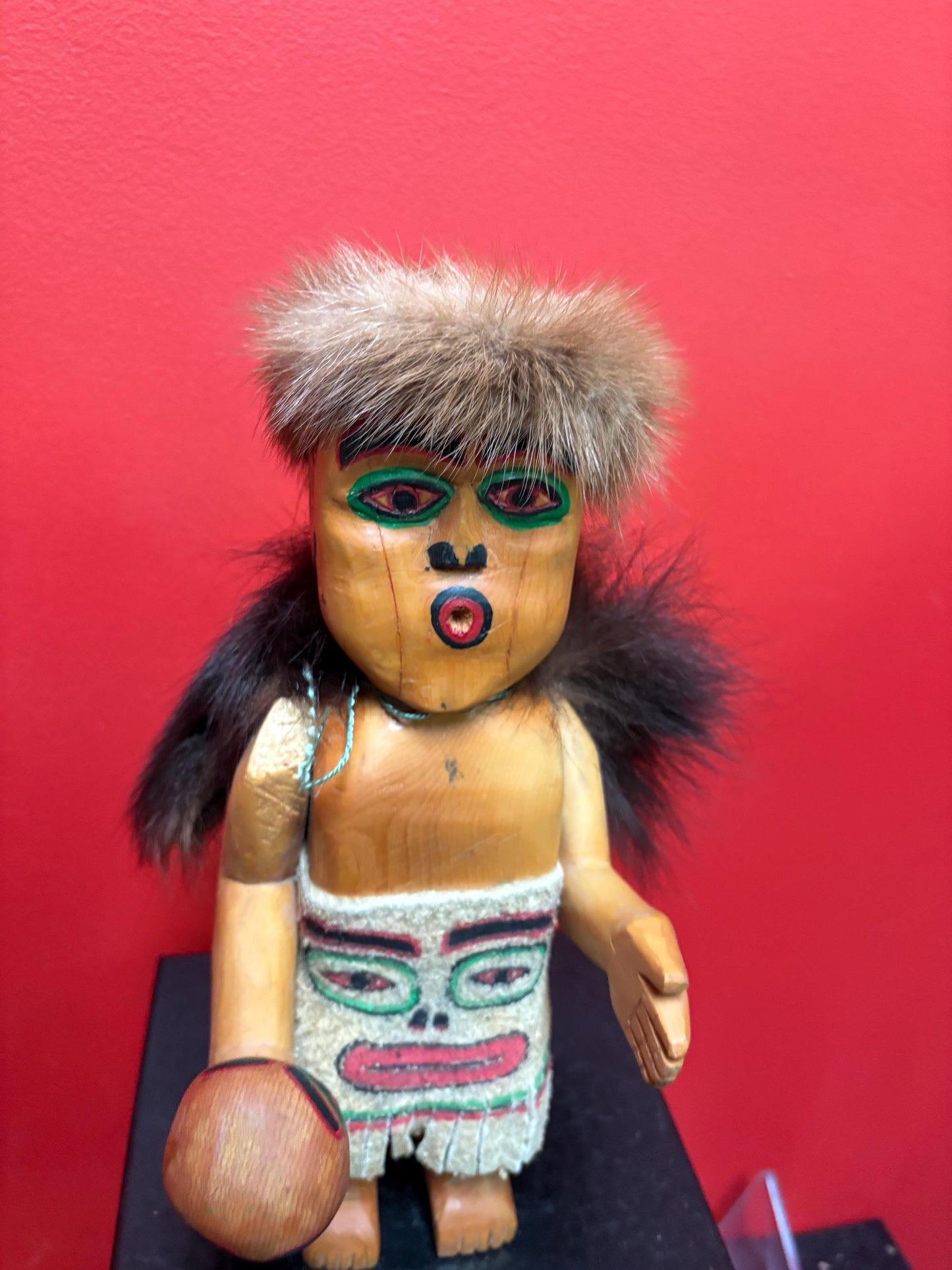Stunning museum quality antique indigenous First Nations Pacific Northwest coast dancing doll with original fur cape  wow -