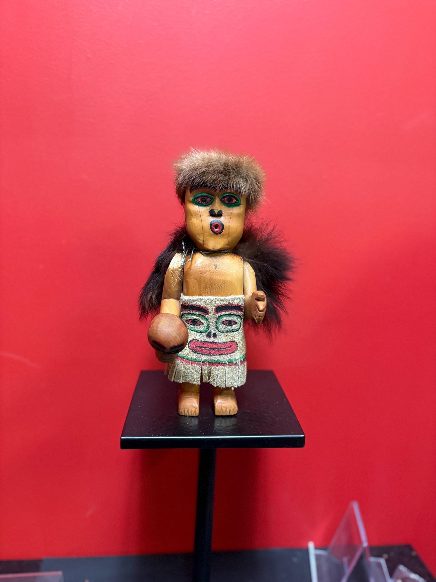 Stunning museum quality antique indigenous First Nations Pacific Northwest coast dancing doll with original fur cape  wow -