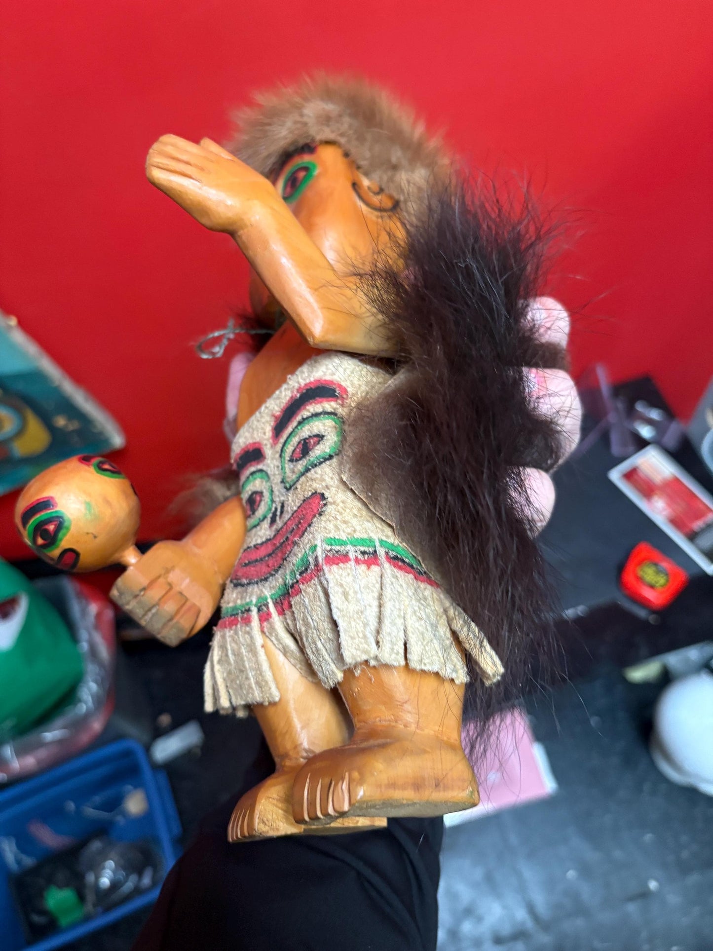Stunning museum quality antique indigenous First Nations Pacific Northwest coast dancing doll with original fur cape  wow -