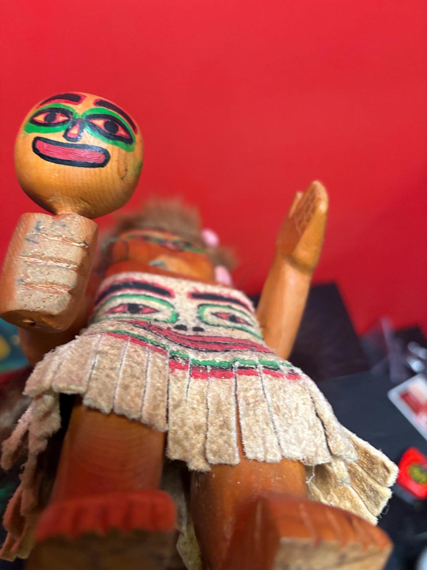 Stunning museum quality antique indigenous First Nations Pacific Northwest coast dancing doll with original fur cape  wow -