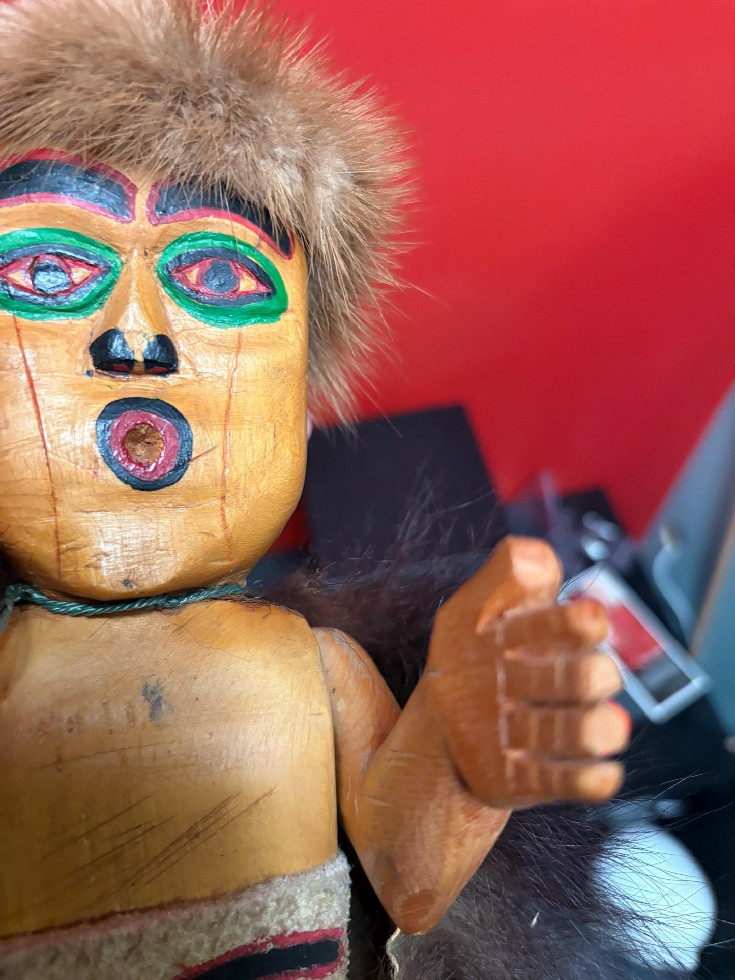 Stunning museum quality antique indigenous First Nations Pacific Northwest coast dancing doll with original fur cape  wow -
