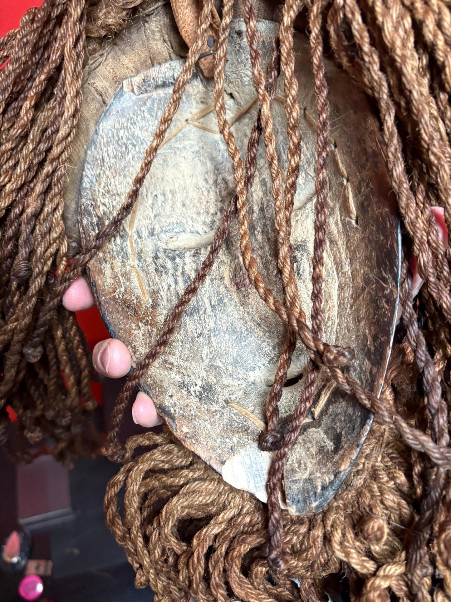 Authentic African tribal antique Dan mask - 15 x 10“ wide with hair - beautiful shells  a real stunner  great value