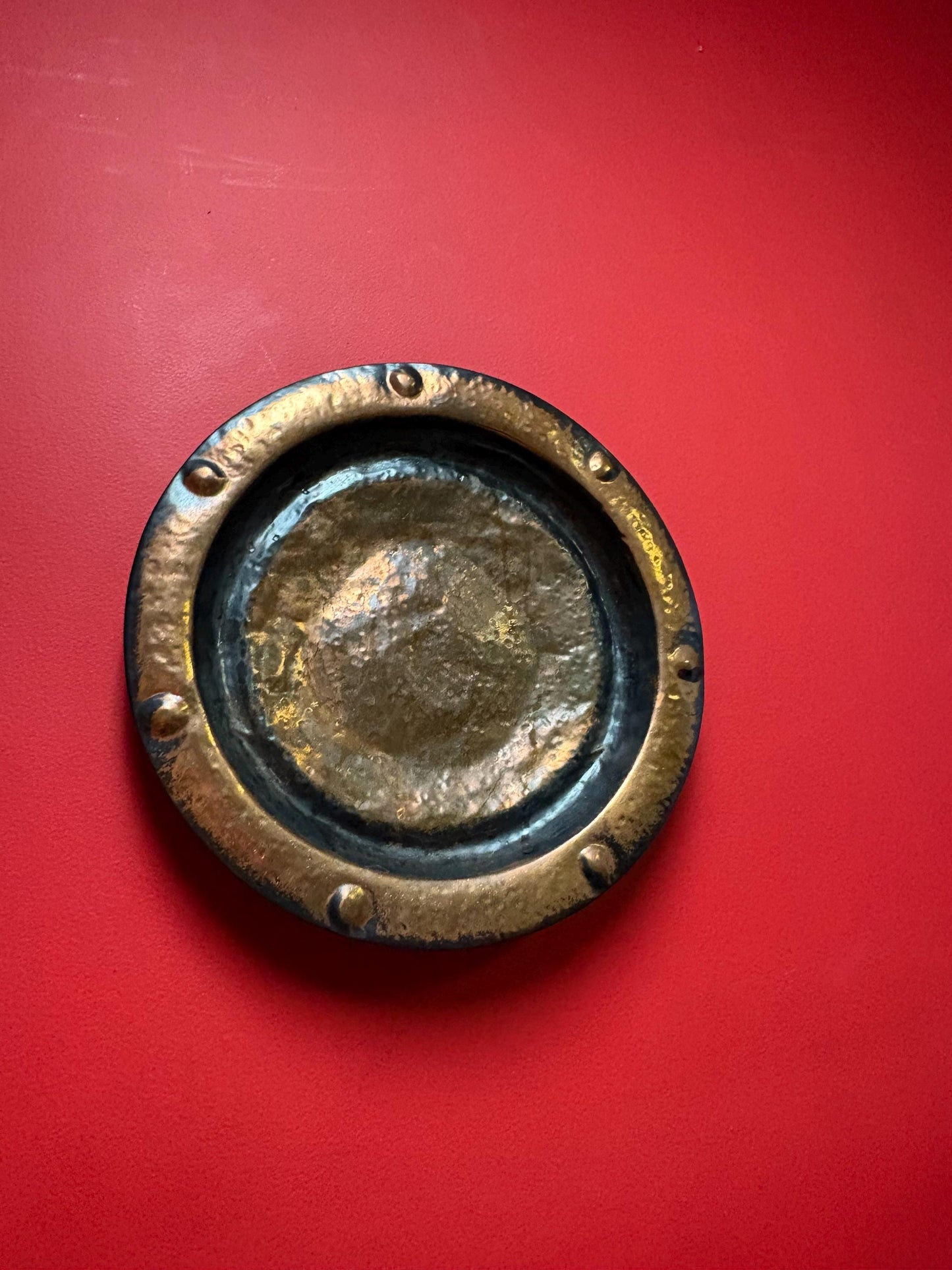 Beautiful antique English Lombard London arts and crafts massive copper charger with amazing patina 16 1/2 inches!