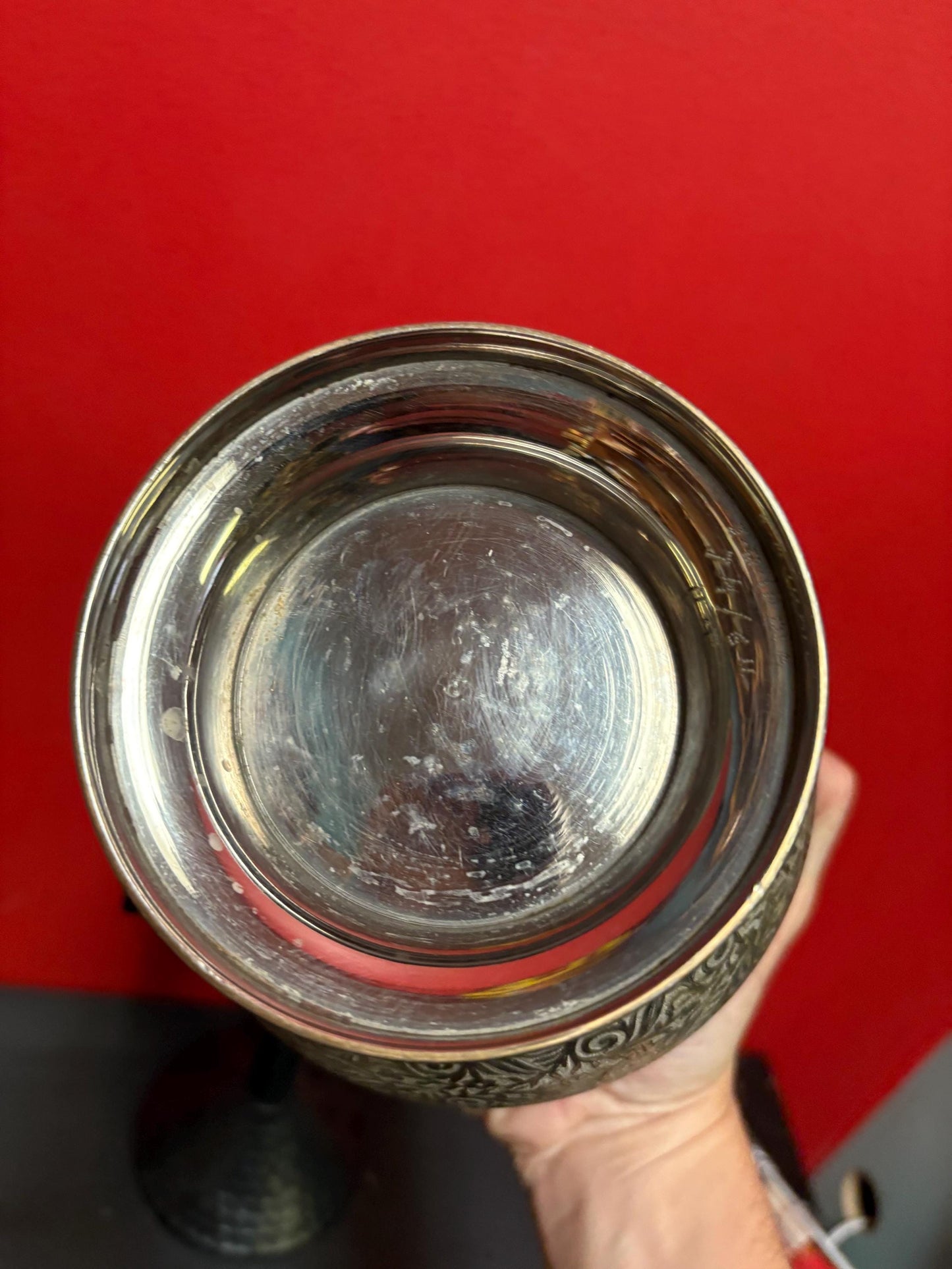 Persian antique silver plated 7 inch tall flower vase with great detail