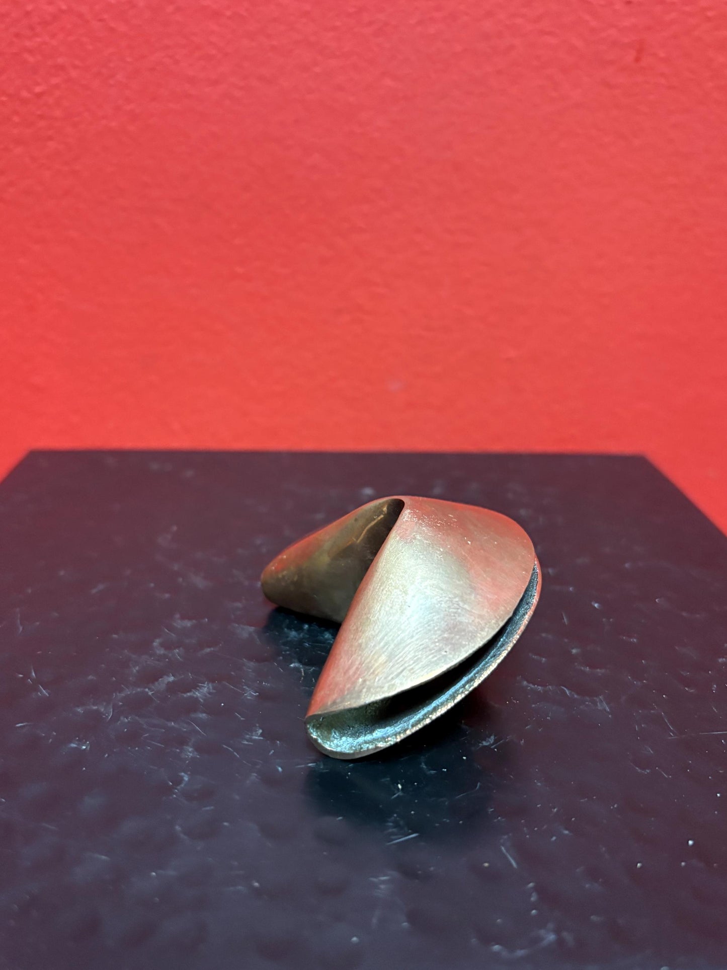 Amazing vintage heavy bronze fortune cookie 2 inches wide - wow