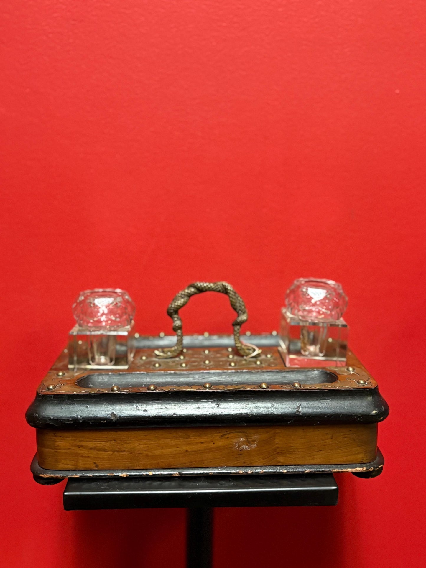 Antique 10 x 6 x 6 inch inkwell set wonderful style and condition great for desk or gift