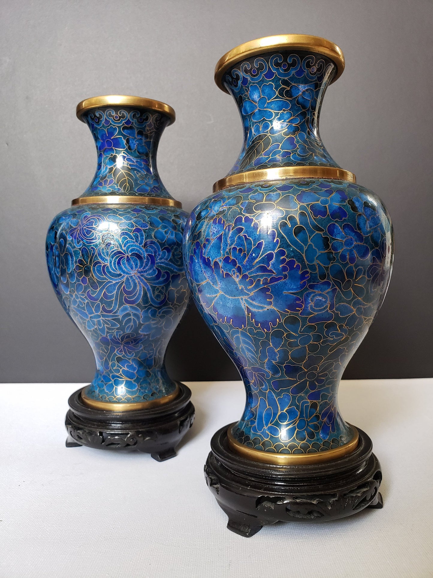 Beautiful Vintage PR Cloisonné 8" Vases on Stands