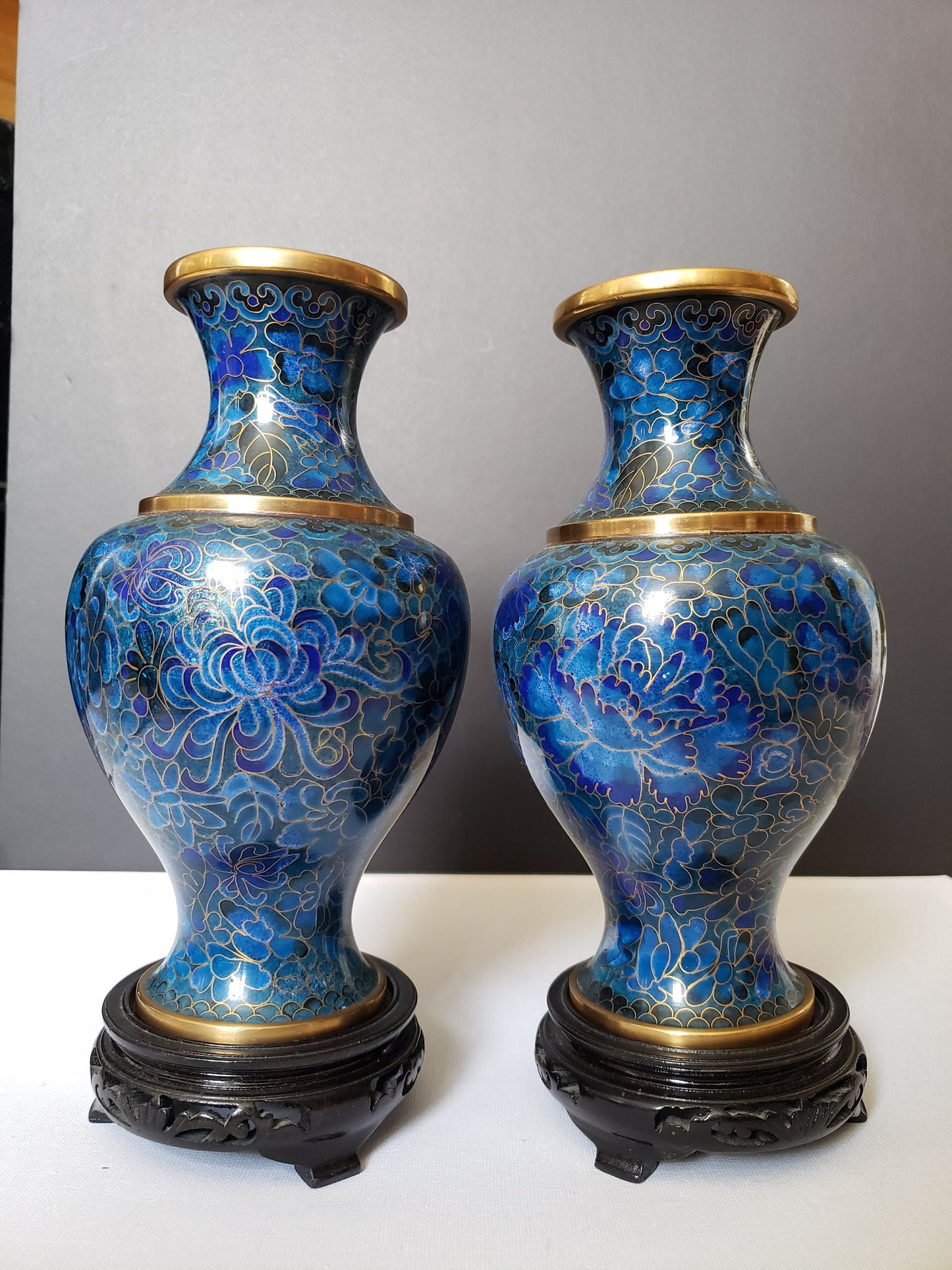 Beautiful Vintage PR Cloisonné 8" Vases on Stands