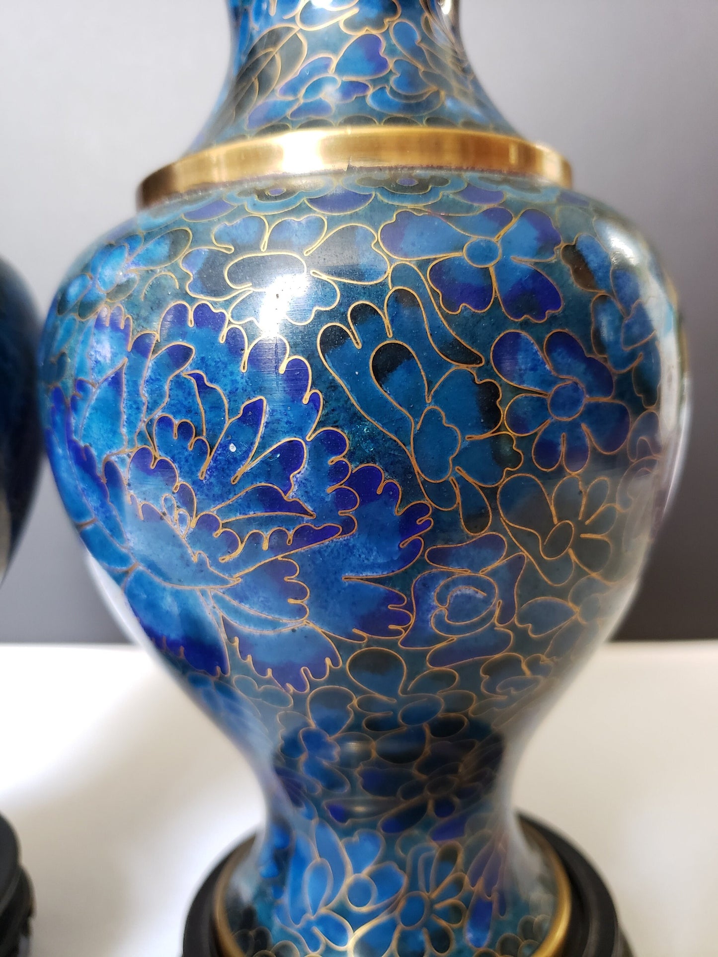 Beautiful Vintage PR Cloisonné 8" Vases on Stands