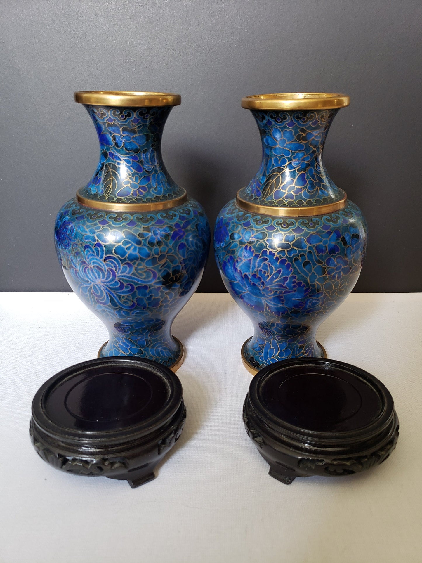 Beautiful Vintage PR Cloisonné 8" Vases on Stands
