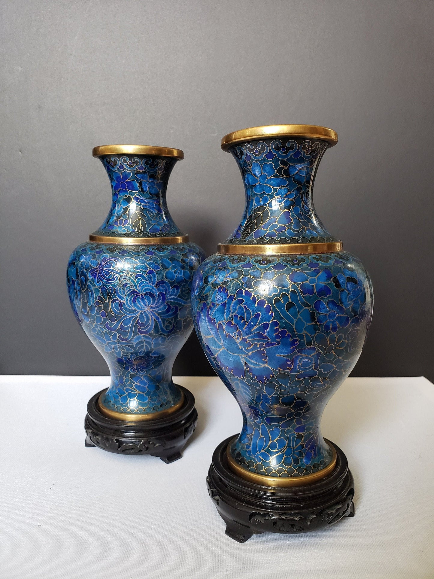 Beautiful Vintage PR Cloisonné 8" Vases on Stands