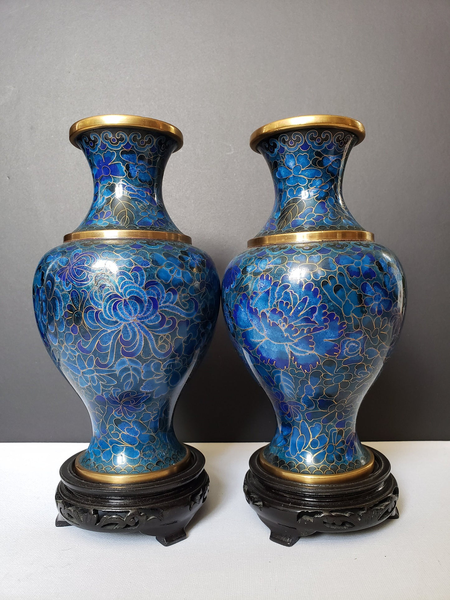Beautiful Vintage PR Cloisonné 8" Vases on Stands