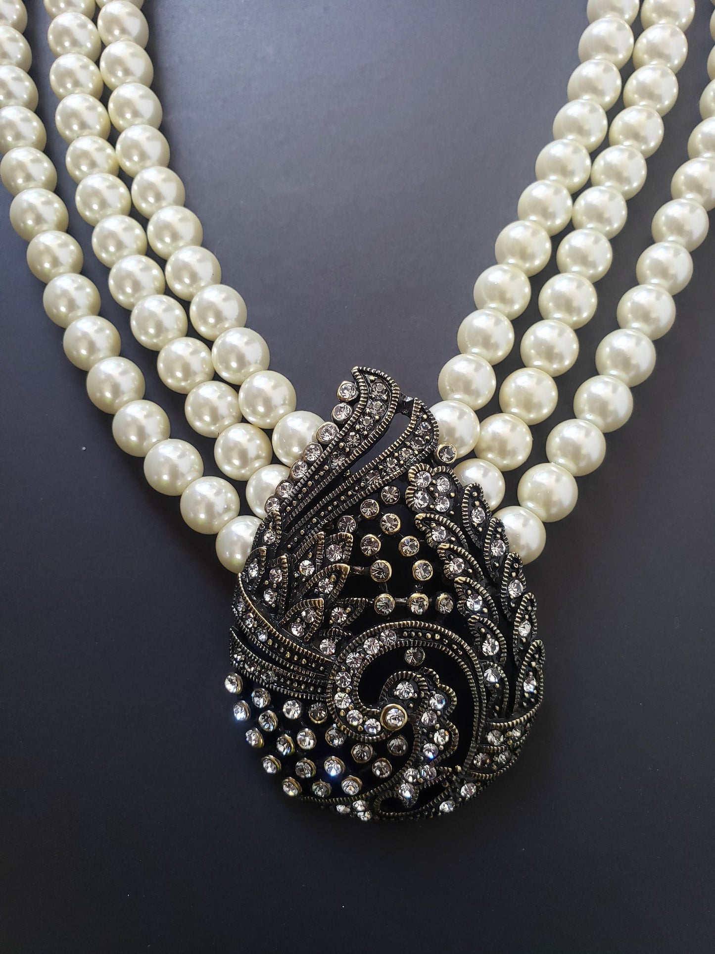 Vintage Faux Pearl and Rhinestone Necklace