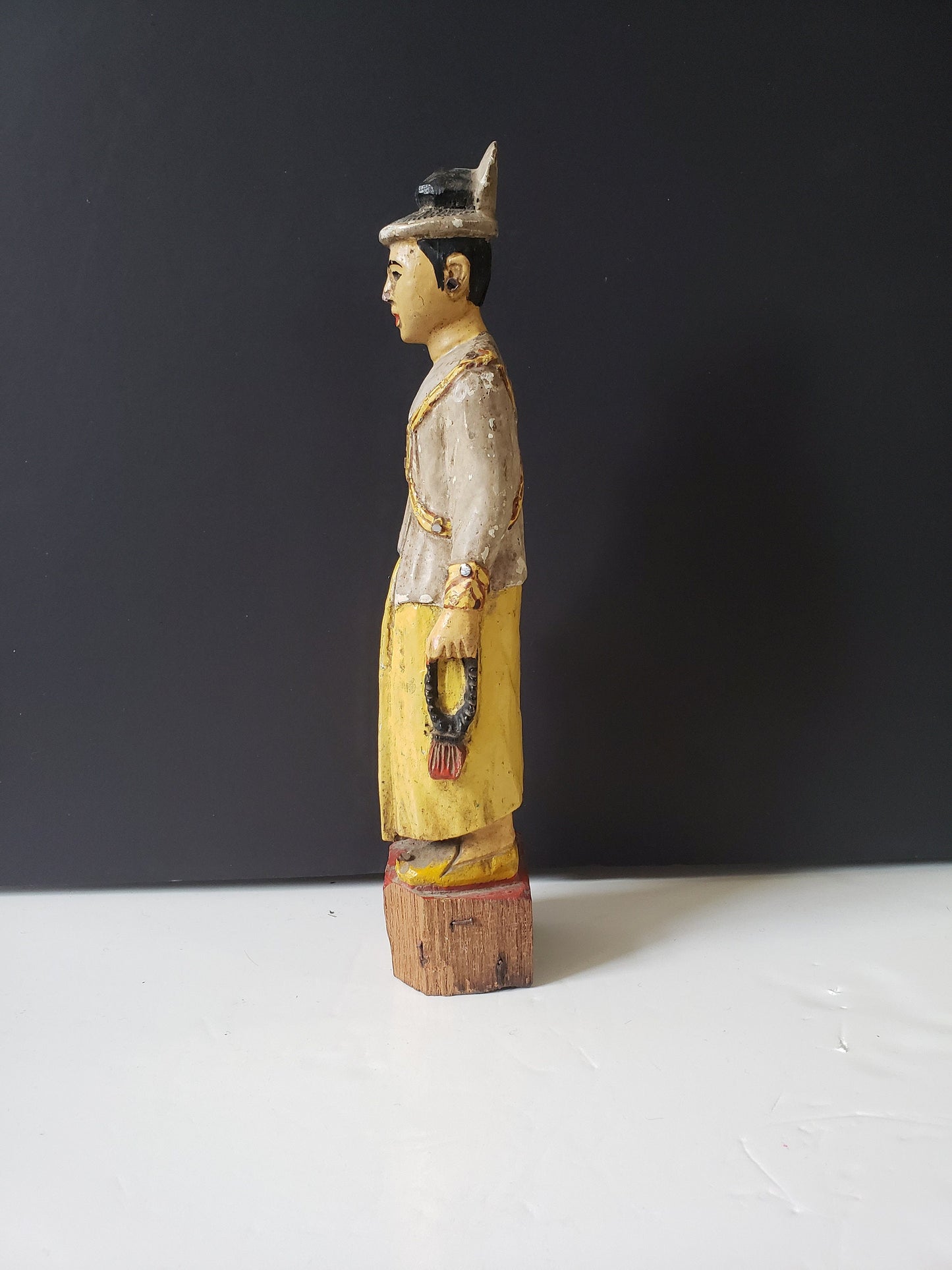 Antique Chinese Polychrome Cared Wood Figure