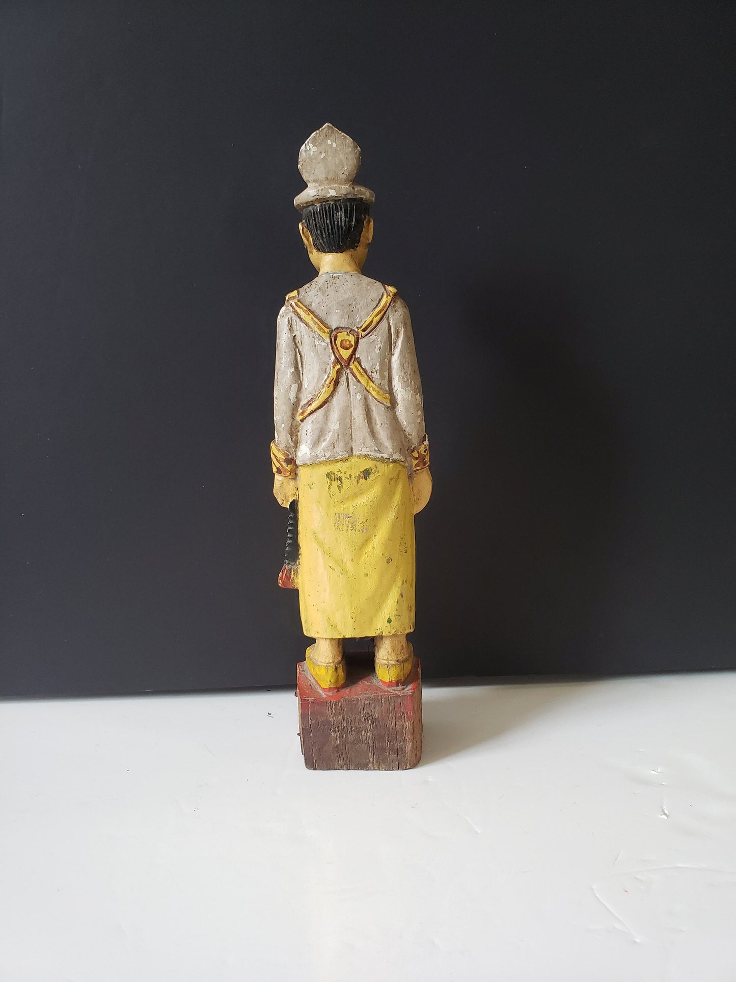 Antique Chinese Polychrome Cared Wood Figure