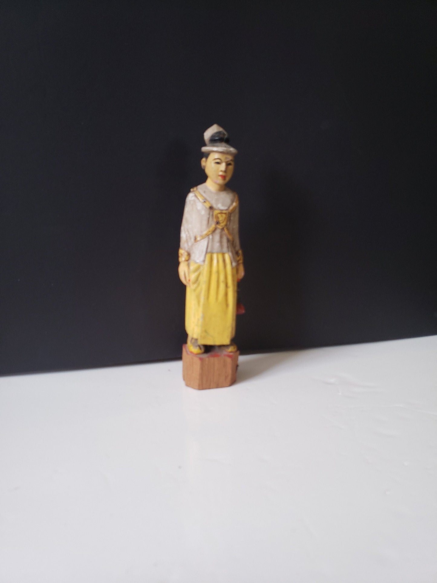 Antique Chinese Polychrome Cared Wood Figure