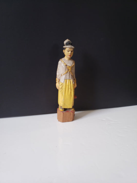 Antique Chinese Polychrome Cared Wood Figure