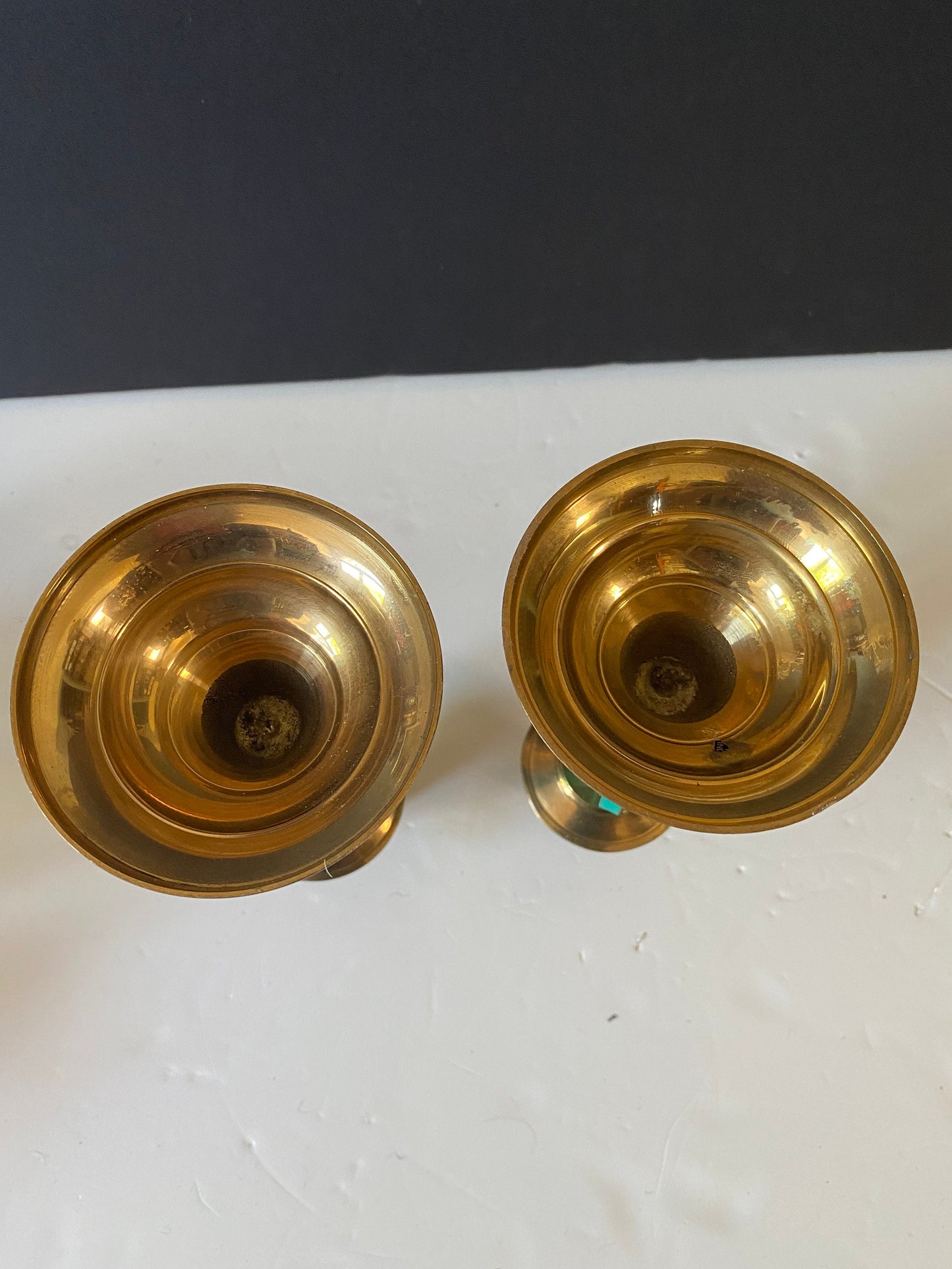 8 inch brass and teal wooden candlesticks