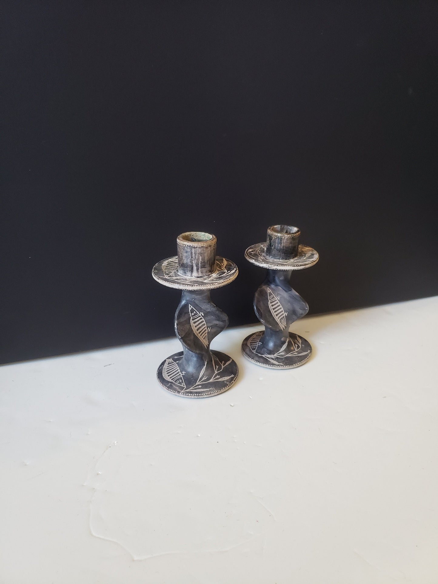 Pair of Kenyan Stone Candlesticks