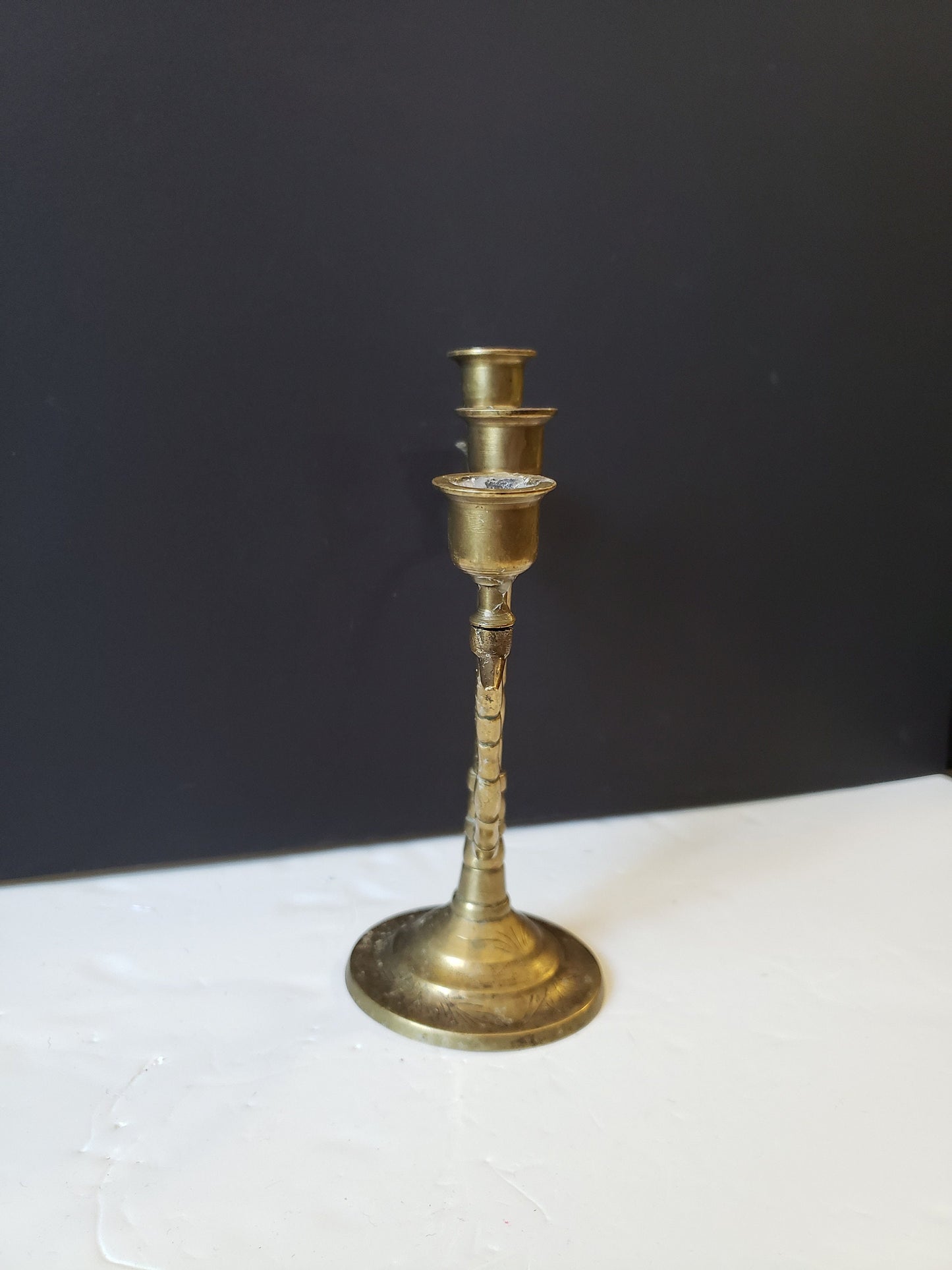Chinese Brass Candelabra with Jade Plaque