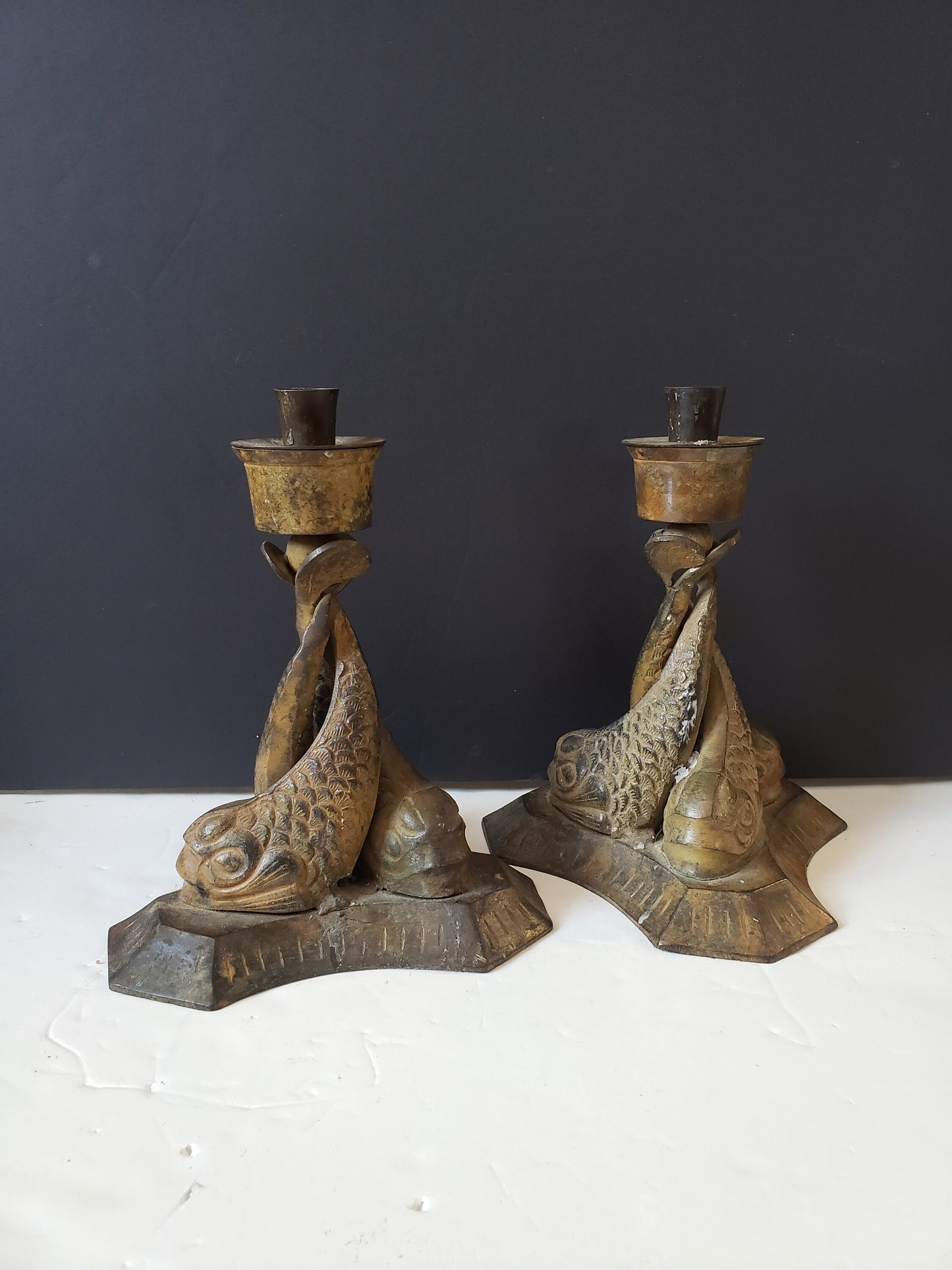Bronze Koi Fish Candlesticks