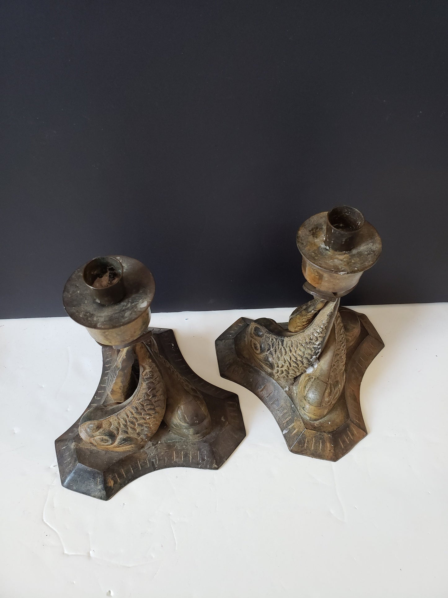Bronze Koi Fish Candlesticks