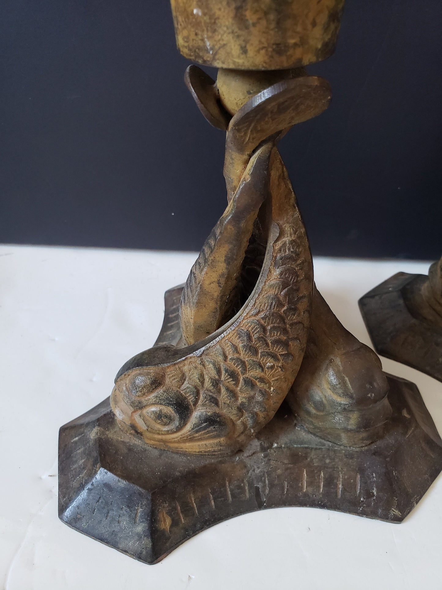 Bronze Koi Fish Candlesticks