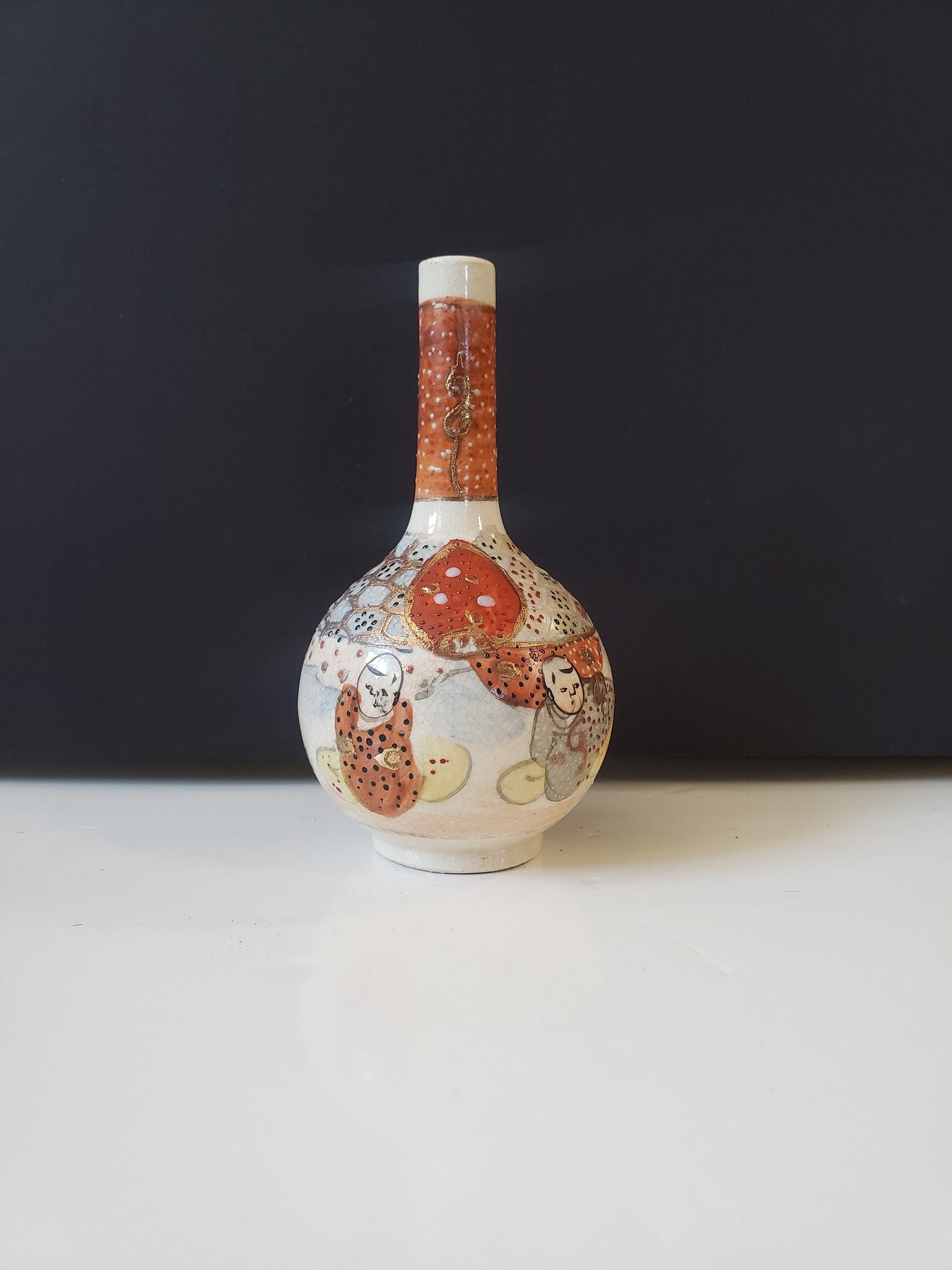 Japanese Antique Satsuma Bottleneck Vase