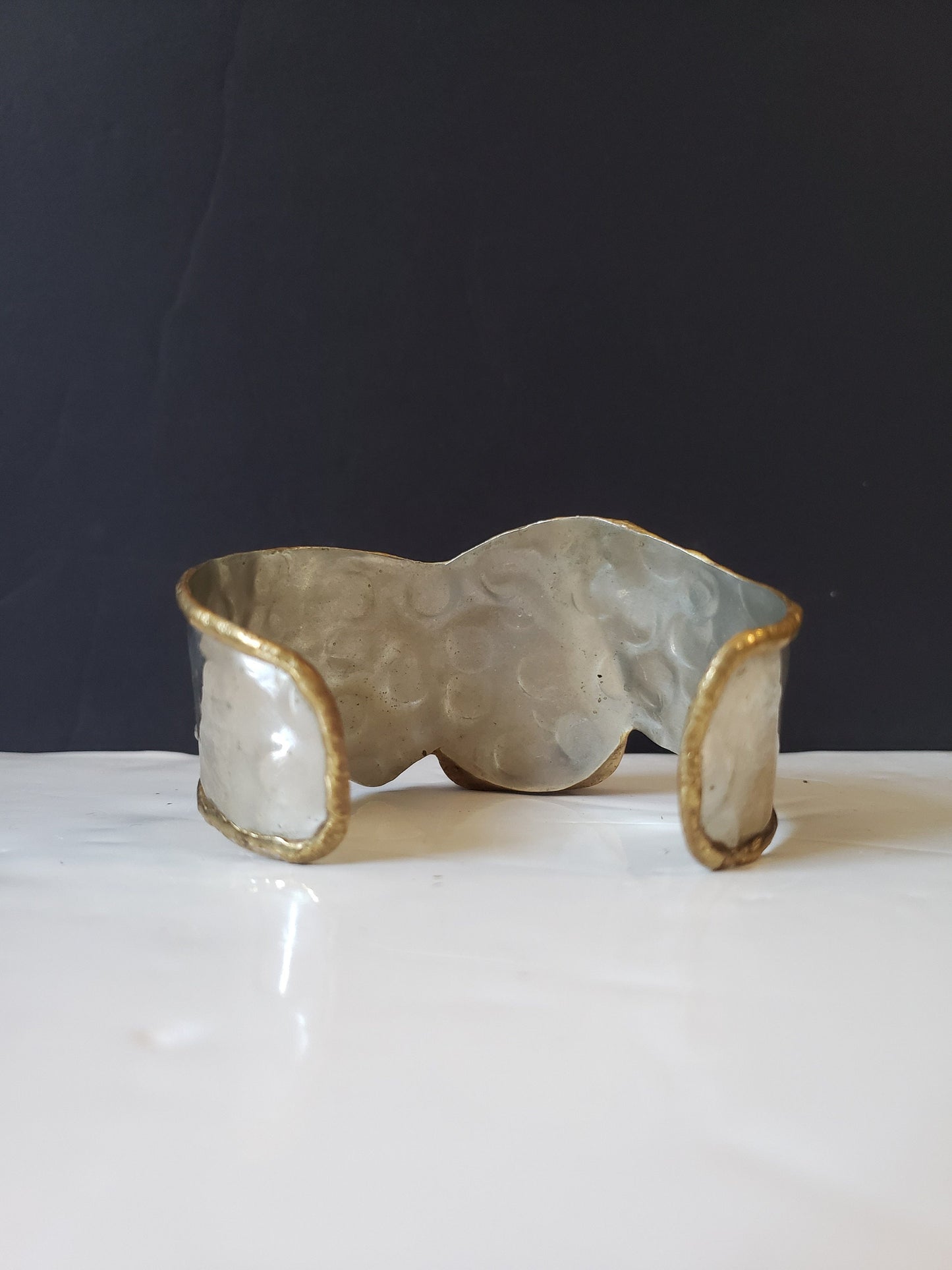 Silver-plated, Copper, and Brass Bracelet with Agate Centerpiece