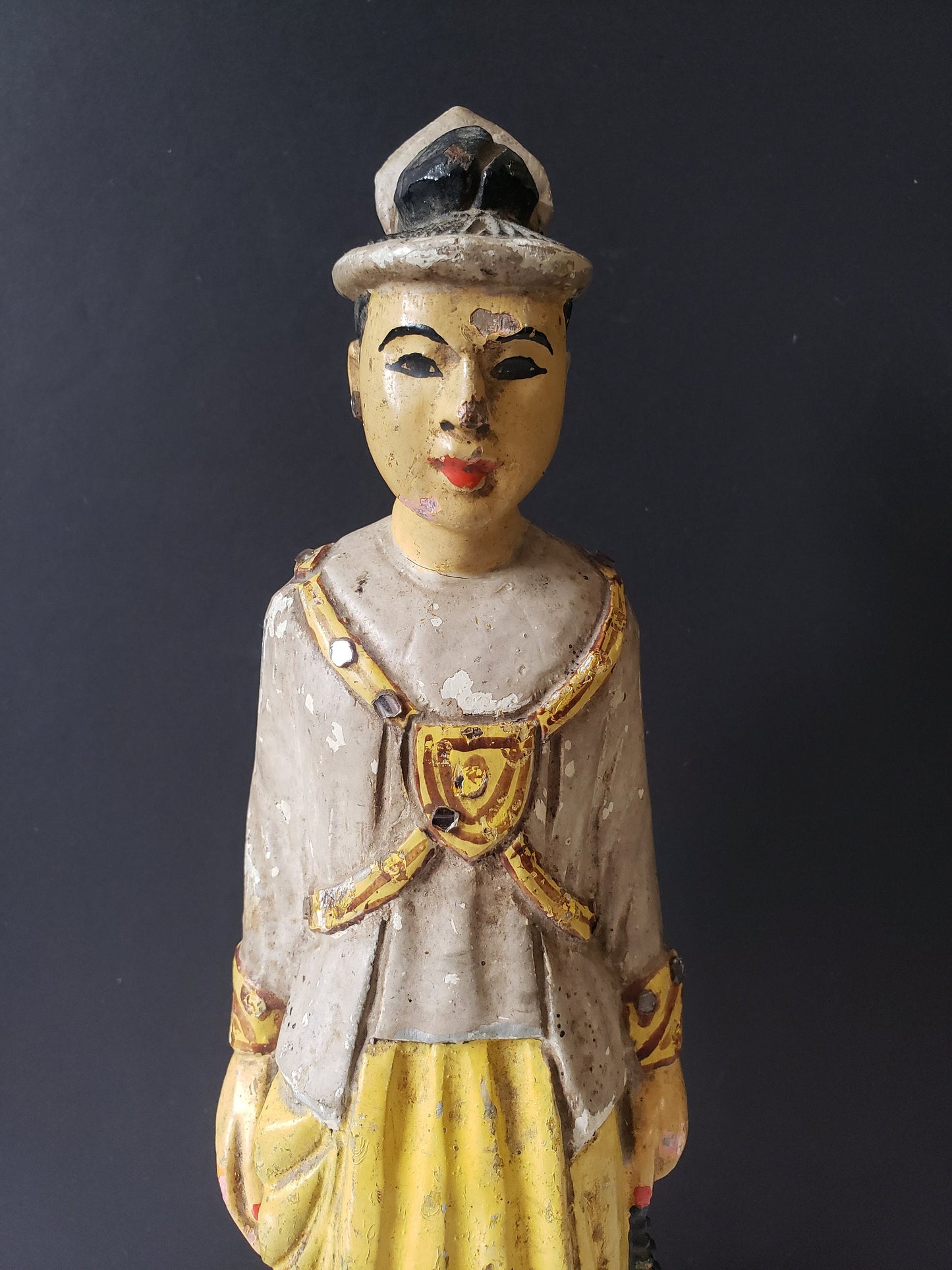 Antique Chinese Polychrome Cared Wood Figure