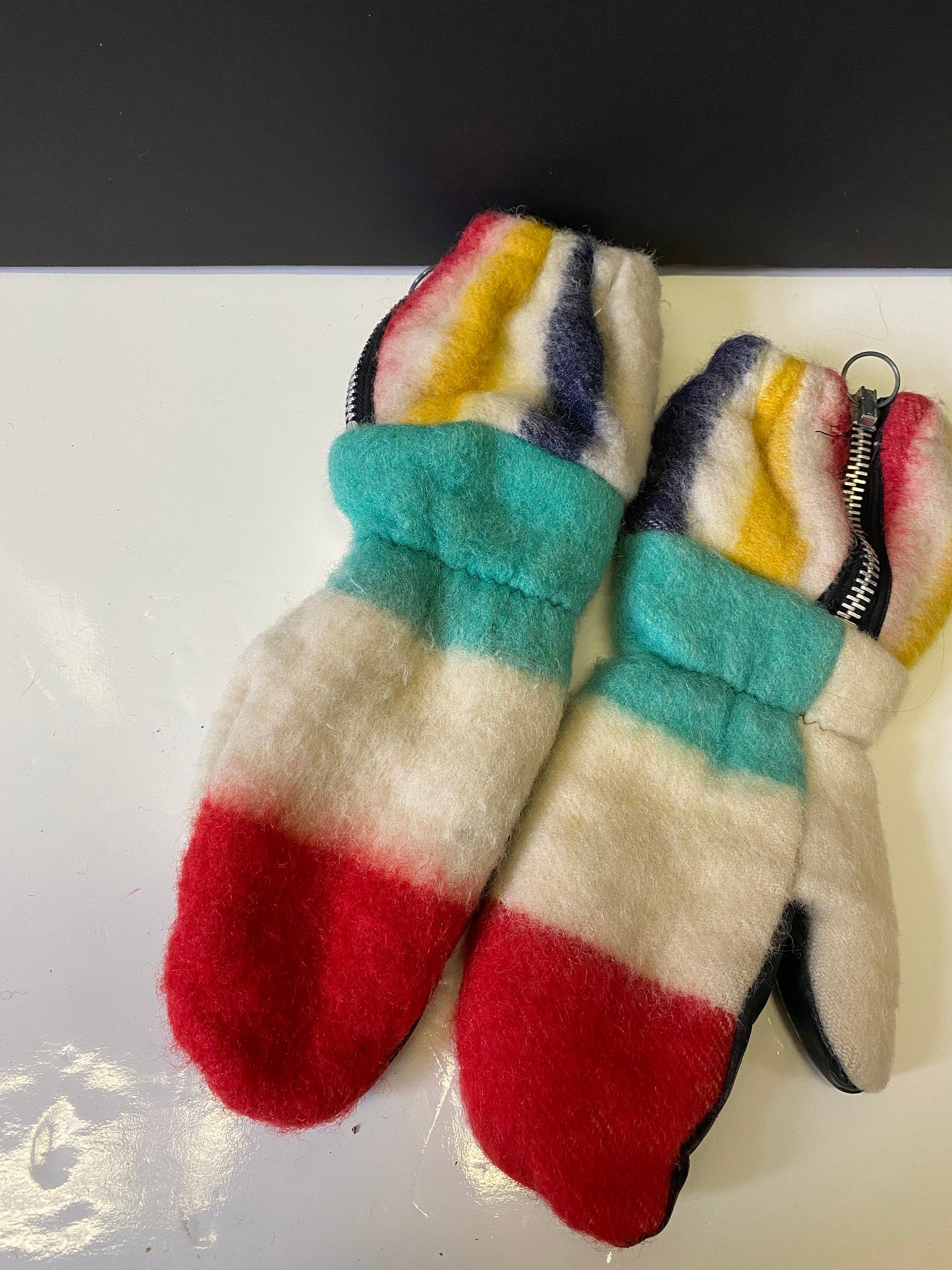 RARE HBC Hudson Bay company blanket and leather mittens