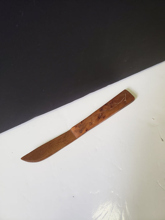 Signed Japanese Rare Engraved Fruitwood Letter Opener